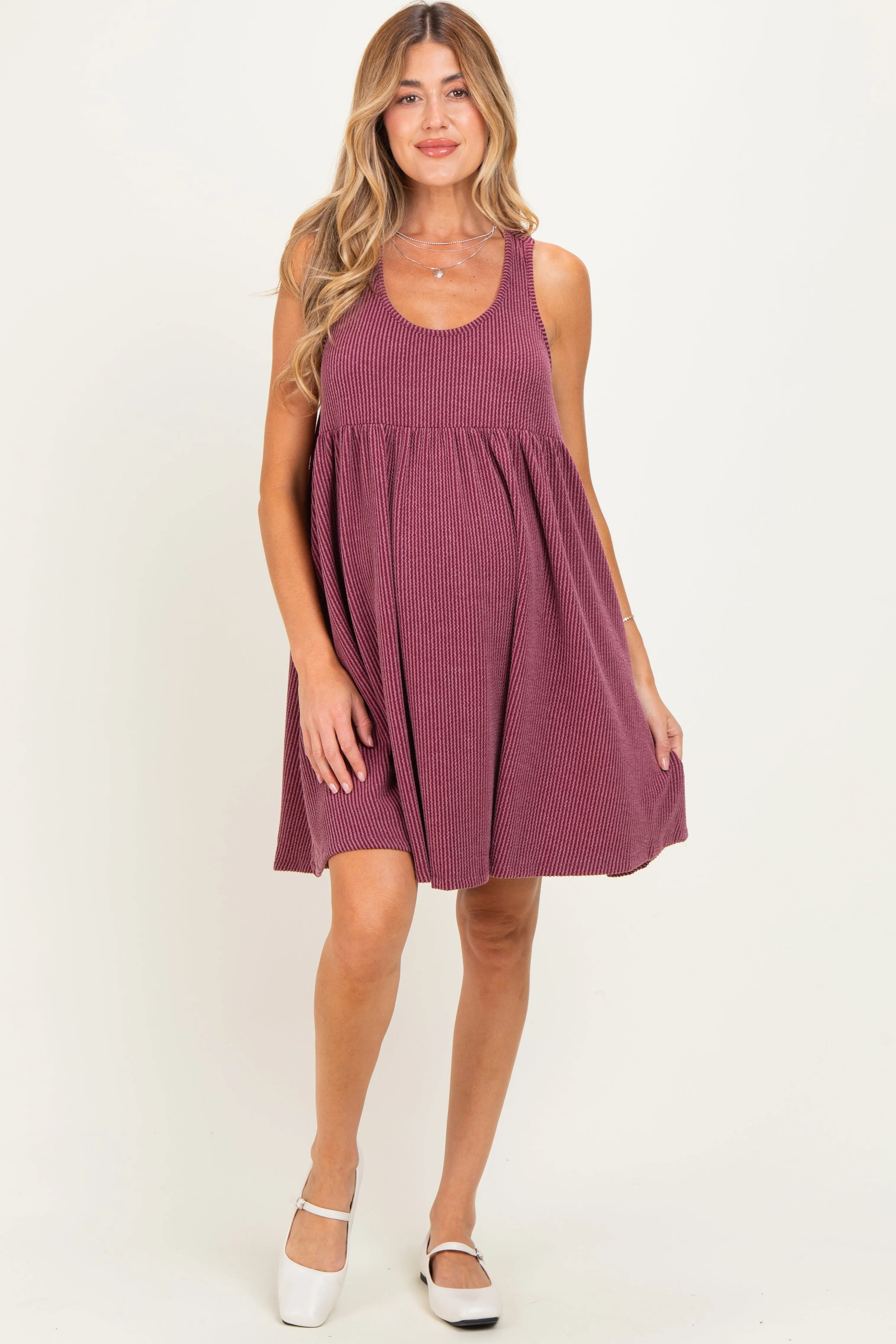 Burgundy Ribbed Sleeveless Open Back Maternity Midi Dress sold by Pinkblush product image thumbnail 2