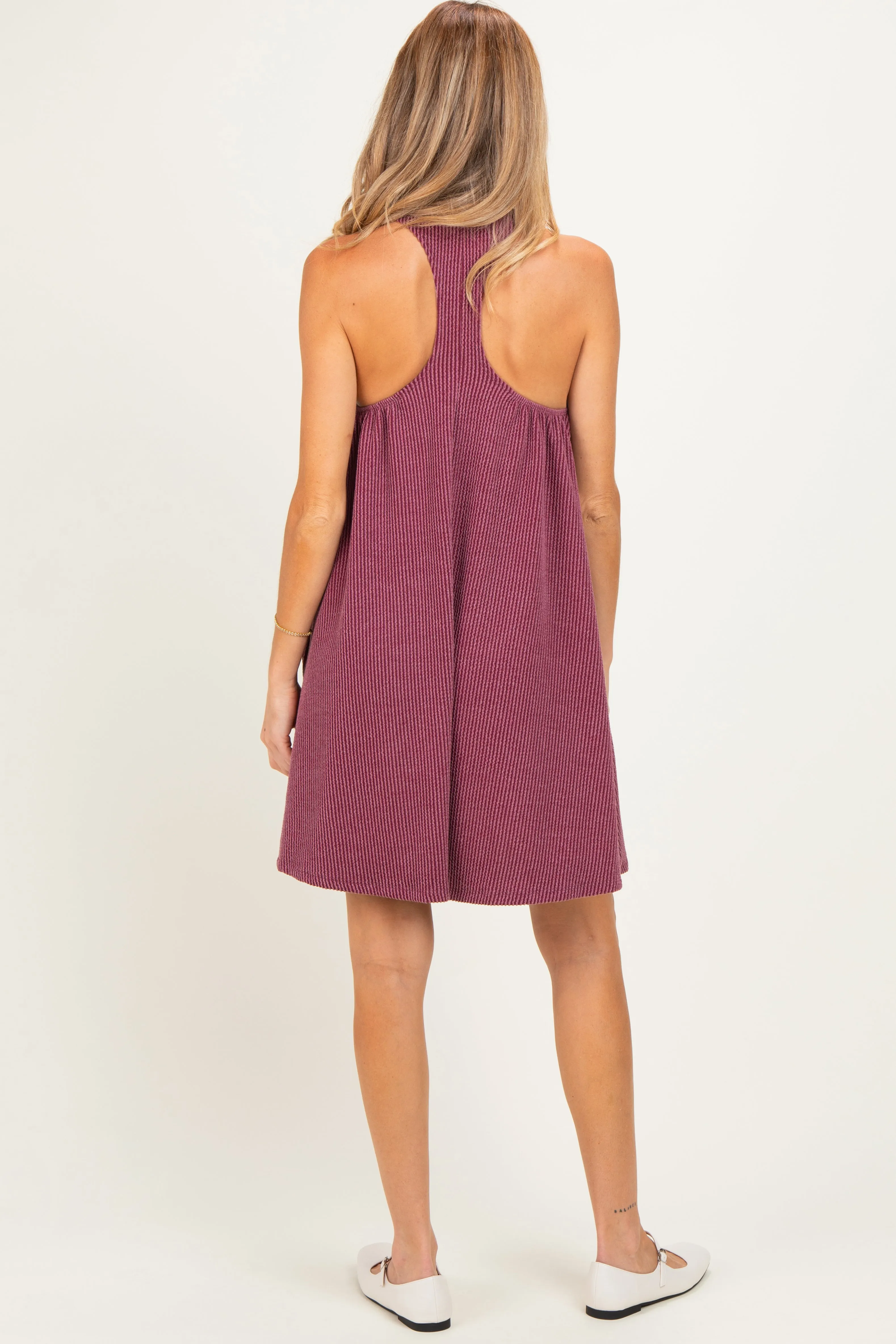 Burgundy Ribbed Sleeveless Open Back Maternity Midi Dress sold by Pinkblush product image thumbnail 4