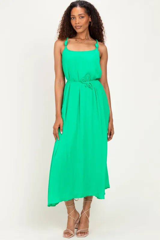 Green Sleeveless Flower Belt Dress made by Naked Zebra