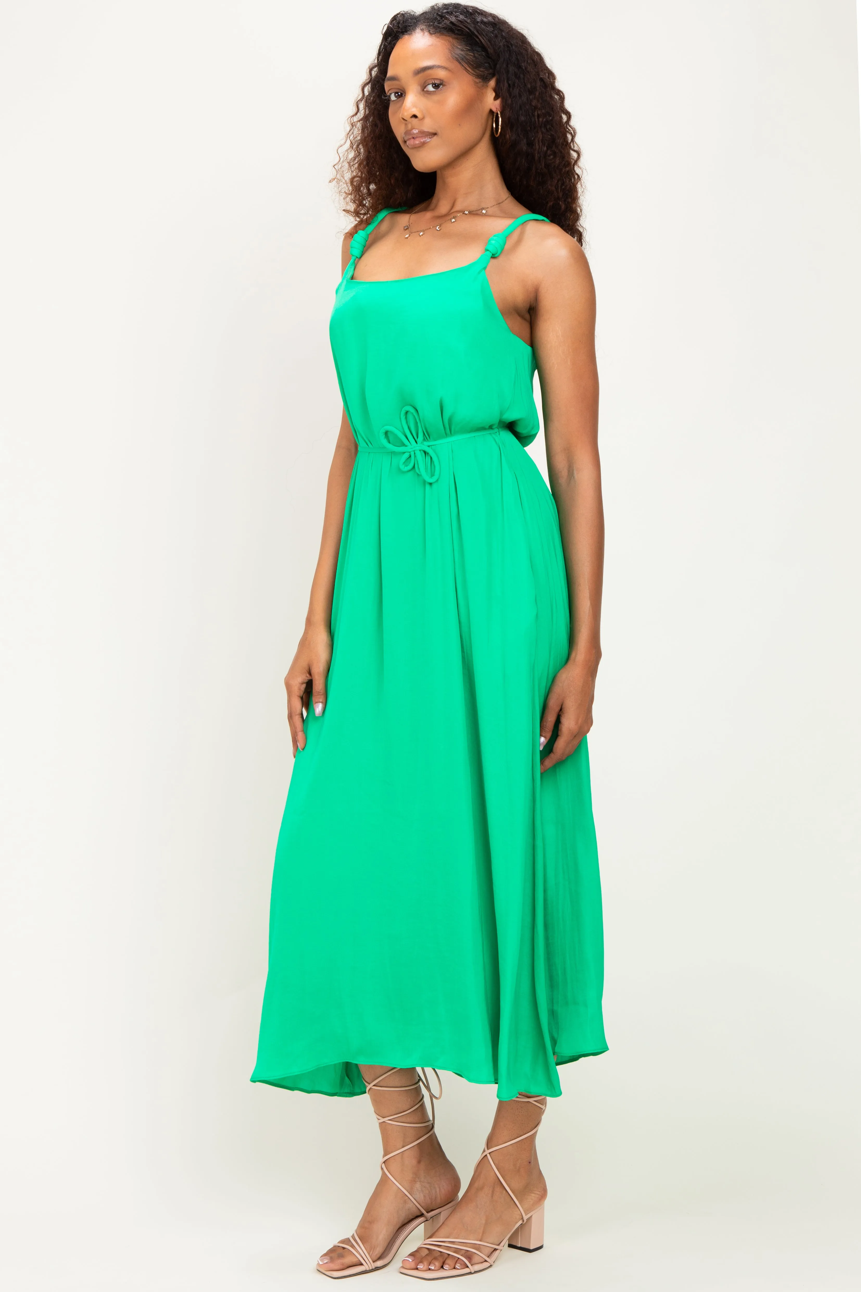 Green Sleeveless Flower Belt Dress sold by Pinkblush product image thumbnail 2