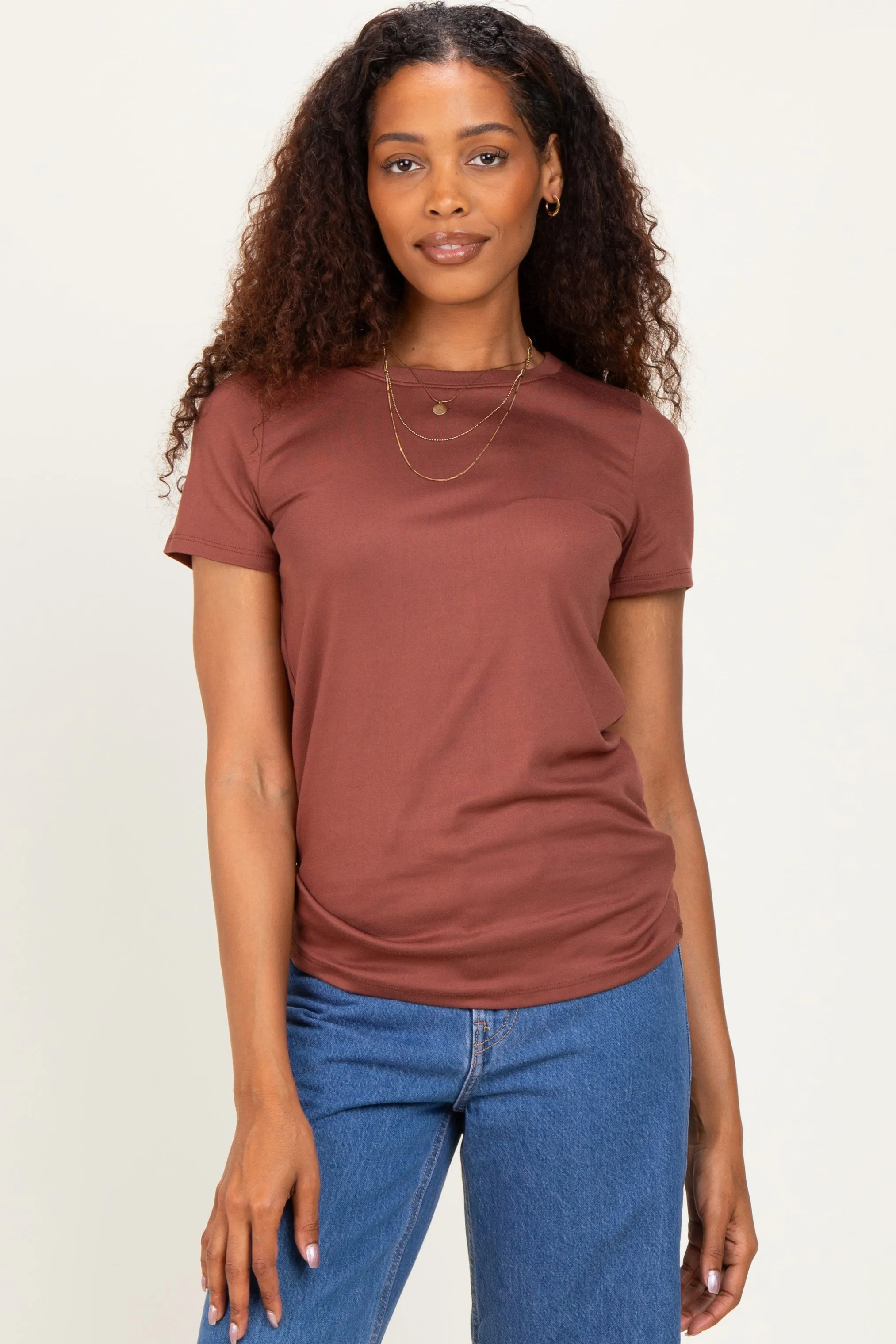 Rust Basic Crew Neck Tee sold by Pinkblush