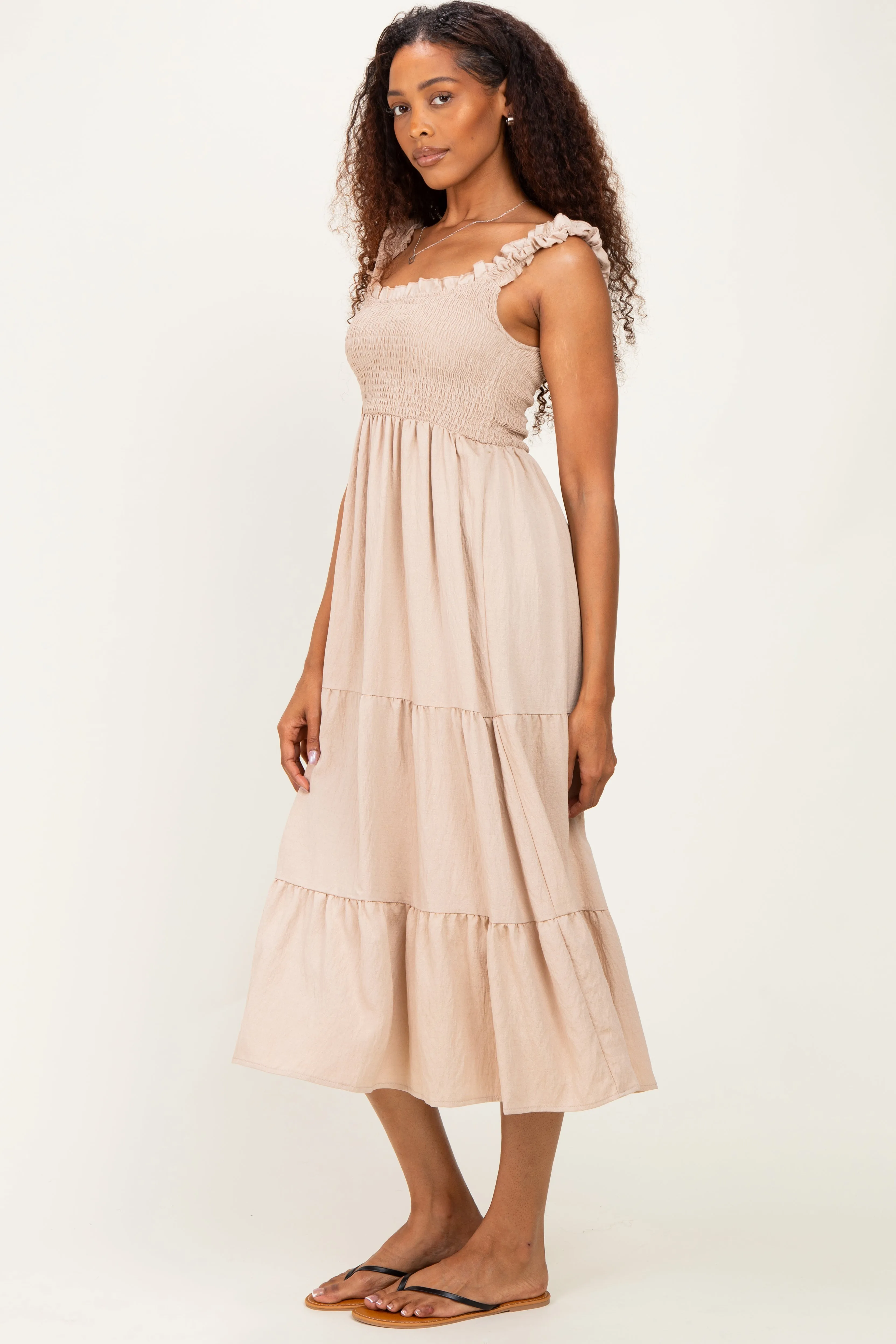 Natural Smocked Tiered Ruffle Detail Dress sold by Pinkblush product image thumbnail 2
