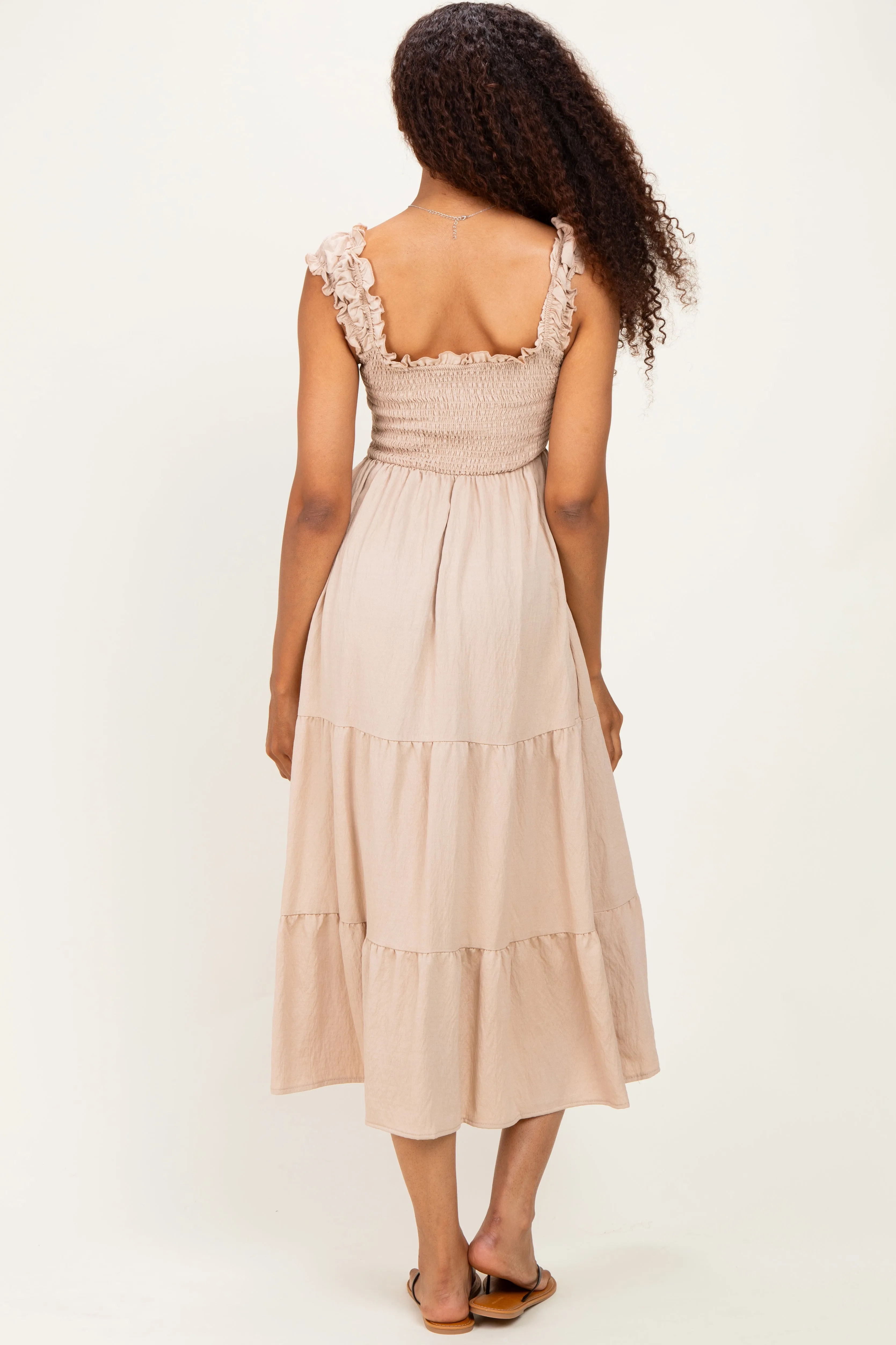 Natural Smocked Tiered Ruffle Detail Dress sold by Pinkblush product image thumbnail 3