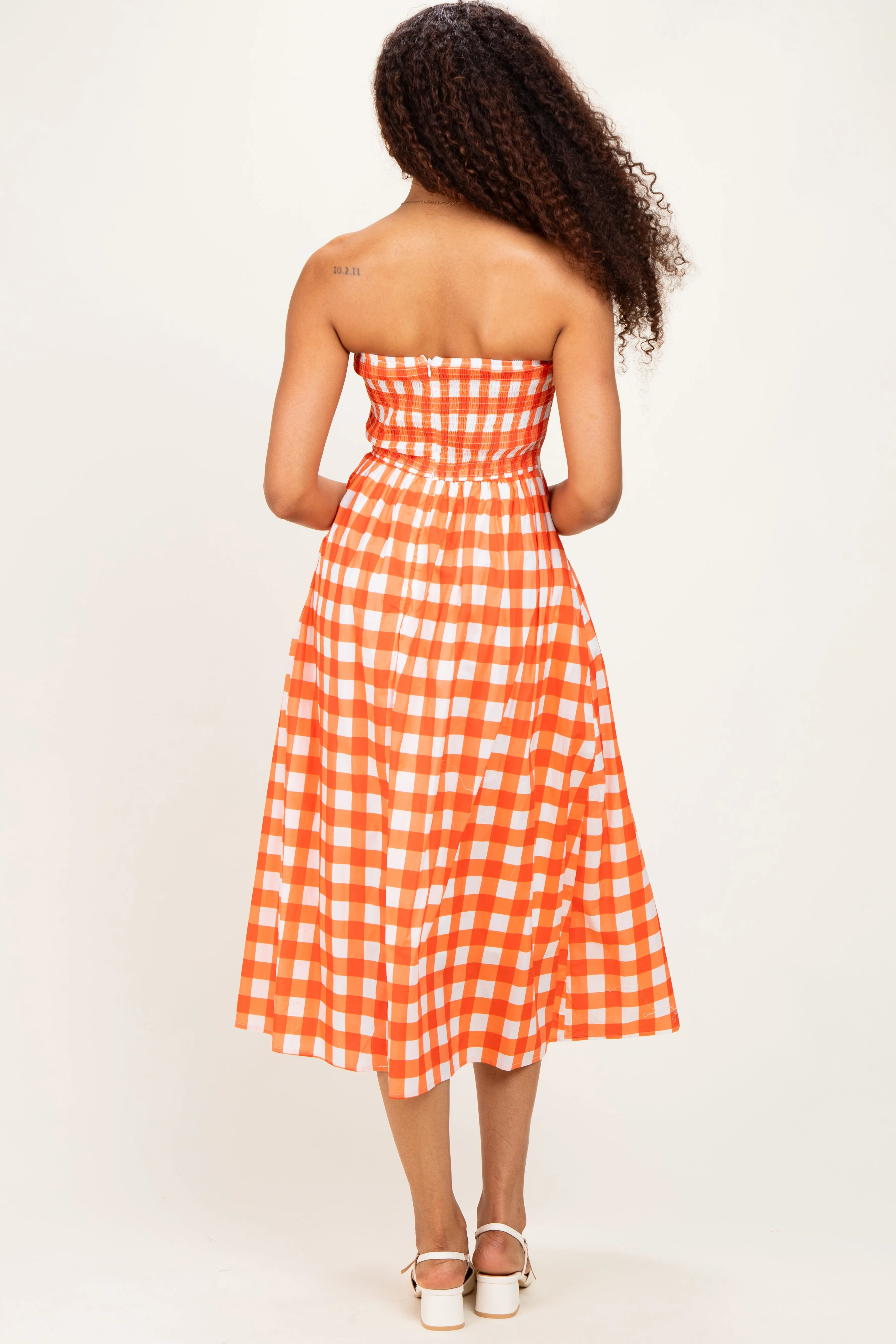 Orange Gingham Strapless Midi Dress sold by Pinkblush product image thumbnail 3