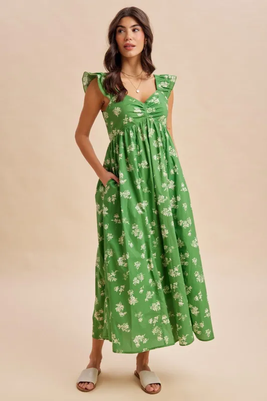 Fern Floral Ruffle Strap Maxi Dress made by Inloom