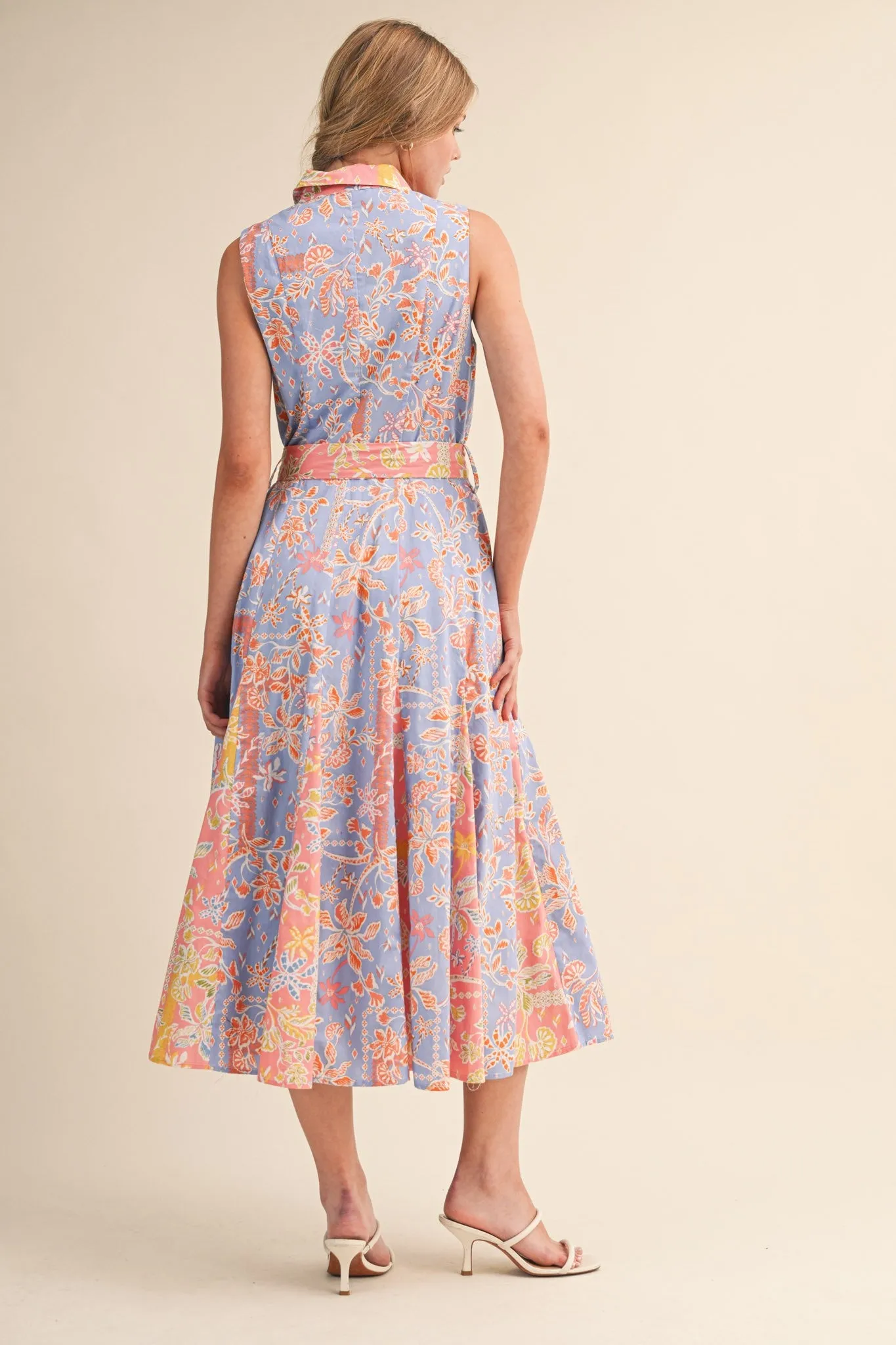 Cornflower Blue Colorblock Floral Button Down Midi Dress sold by Pinkblush product image thumbnail 4