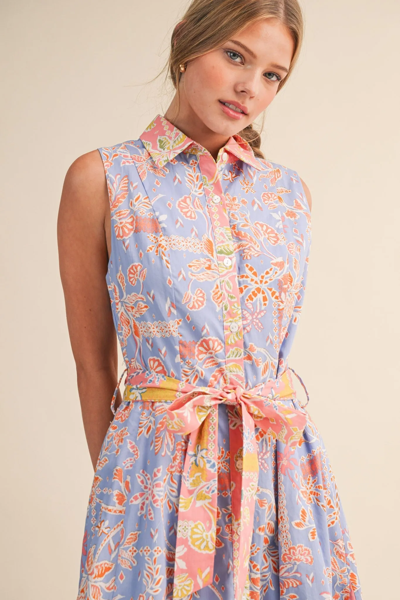 Cornflower Blue Colorblock Floral Button Down Midi Dress sold by Pinkblush product image thumbnail 5