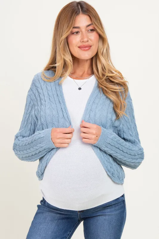 Blue Dolman Sleeve Boho Cable Knit Maternity Cardigan made by La Miel