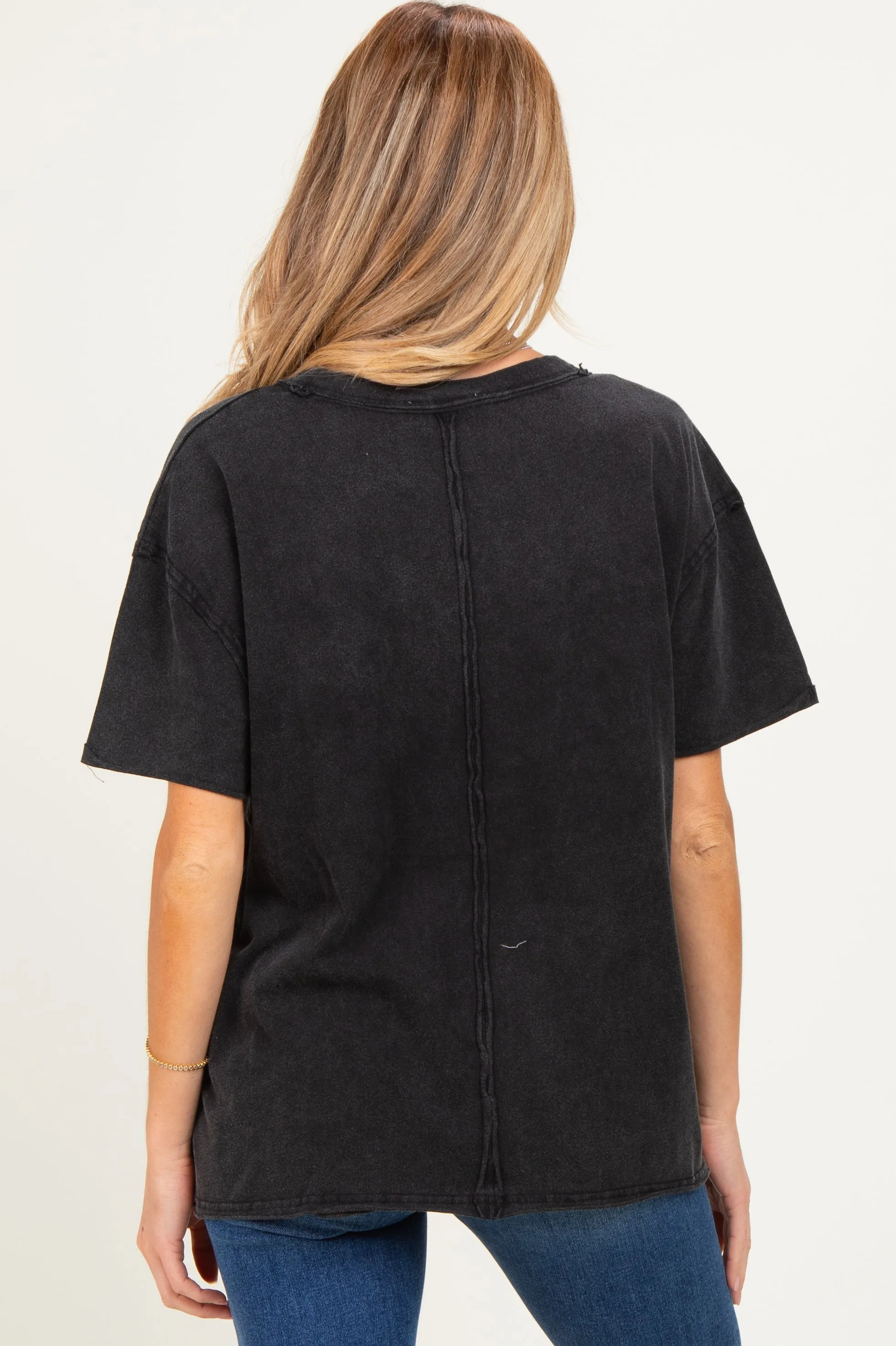 Black Washed V-Neck Oversized Maternity Tee sold by Pinkblush product image thumbnail 3
