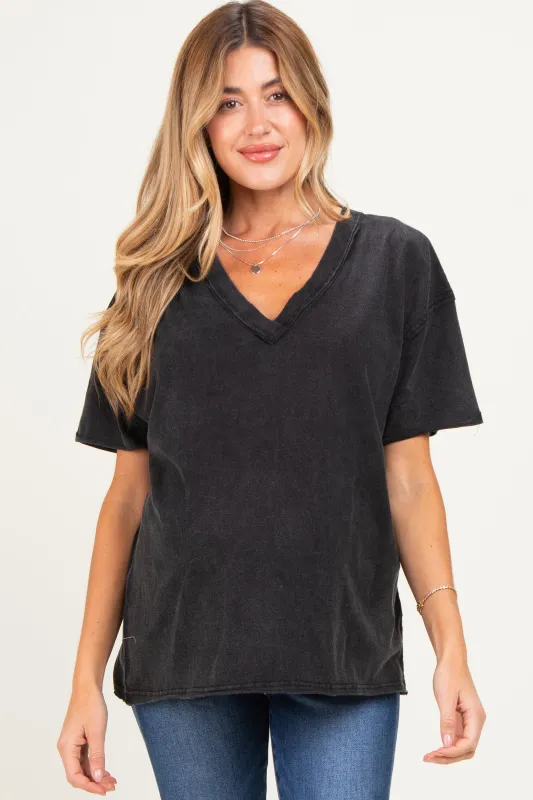 Black Washed V-Neck Oversized Maternity Tee made by HYFVE