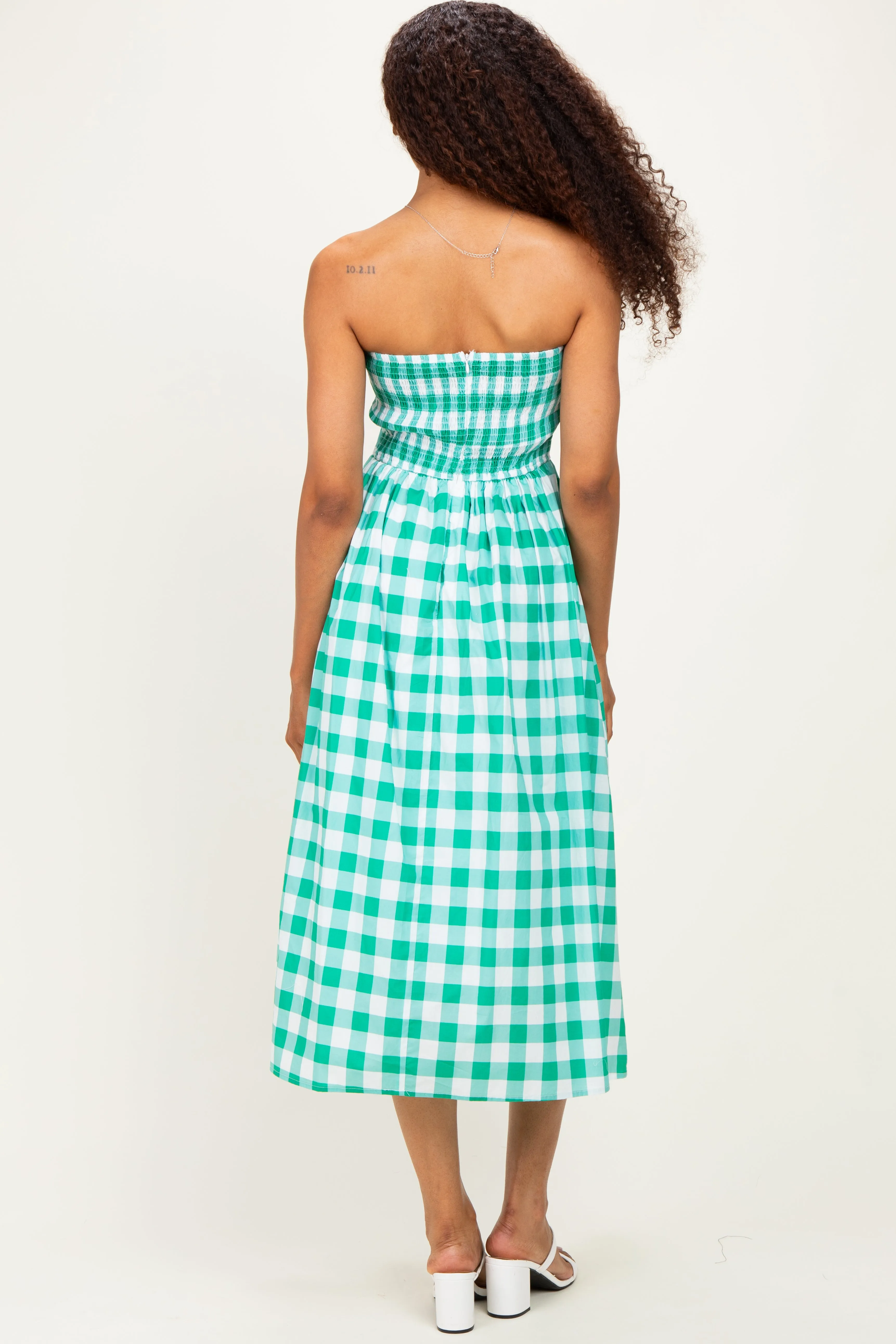 Green Gingham Strapless Midi Dress sold by Pinkblush product image thumbnail 3