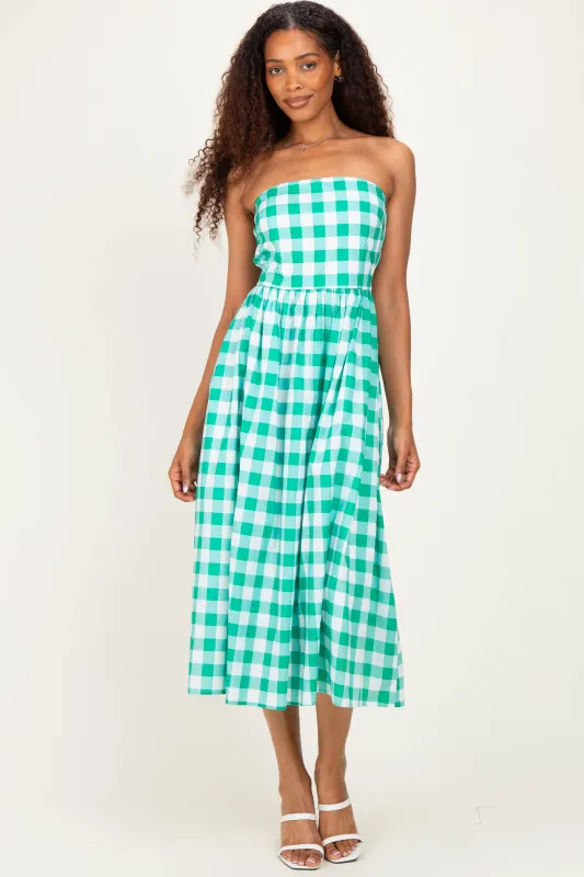 Green Gingham Strapless Midi Dress made by entro