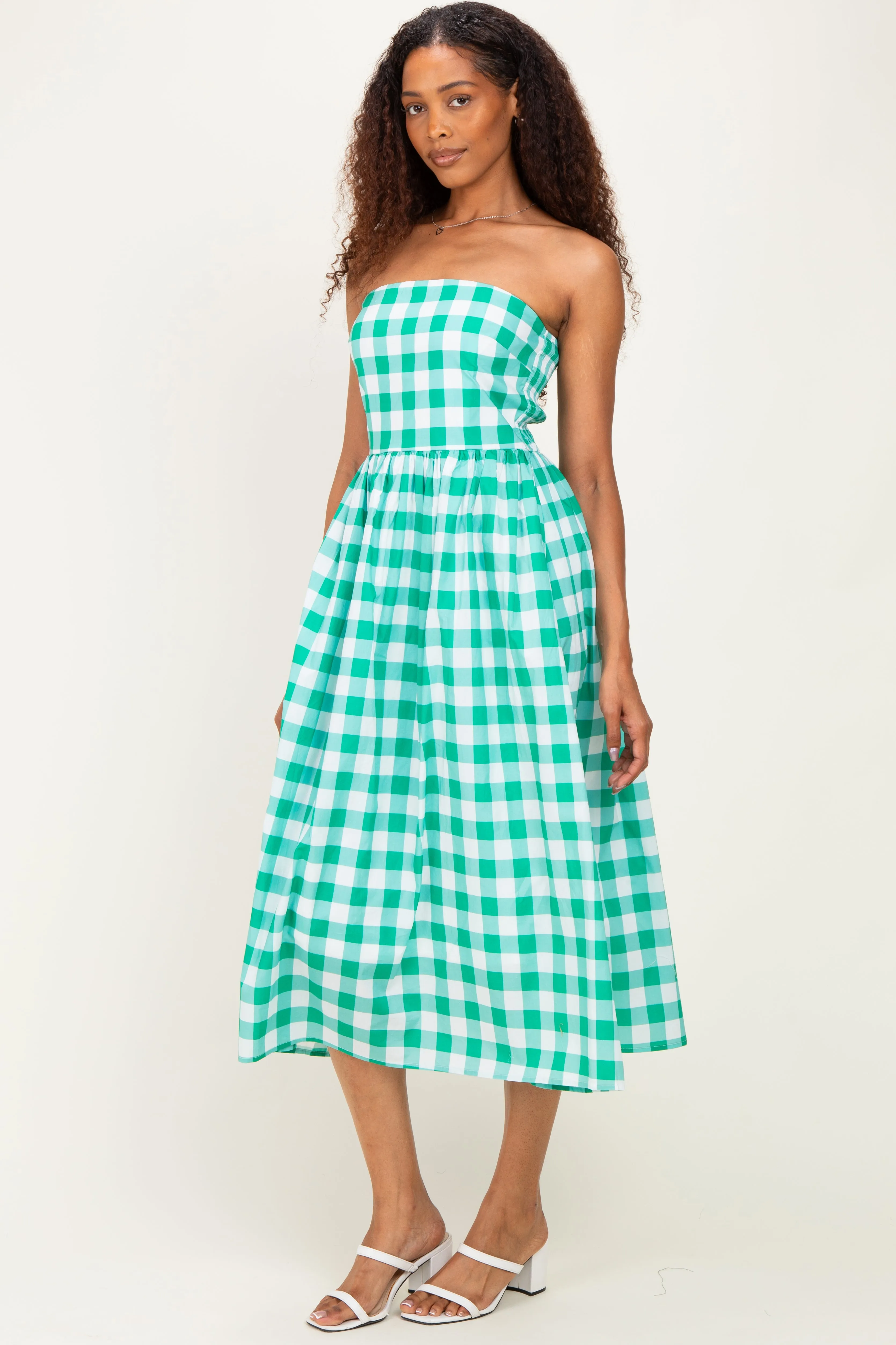 Green Gingham Strapless Midi Dress sold by Pinkblush product image thumbnail 2