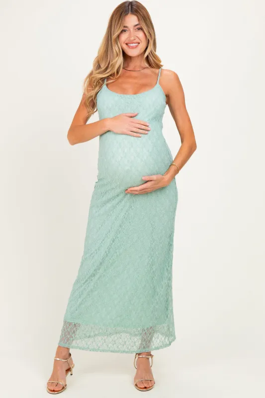 Sage Sleeveless Lace Square Neck Maternity Maxi Dress made by Pinkblush