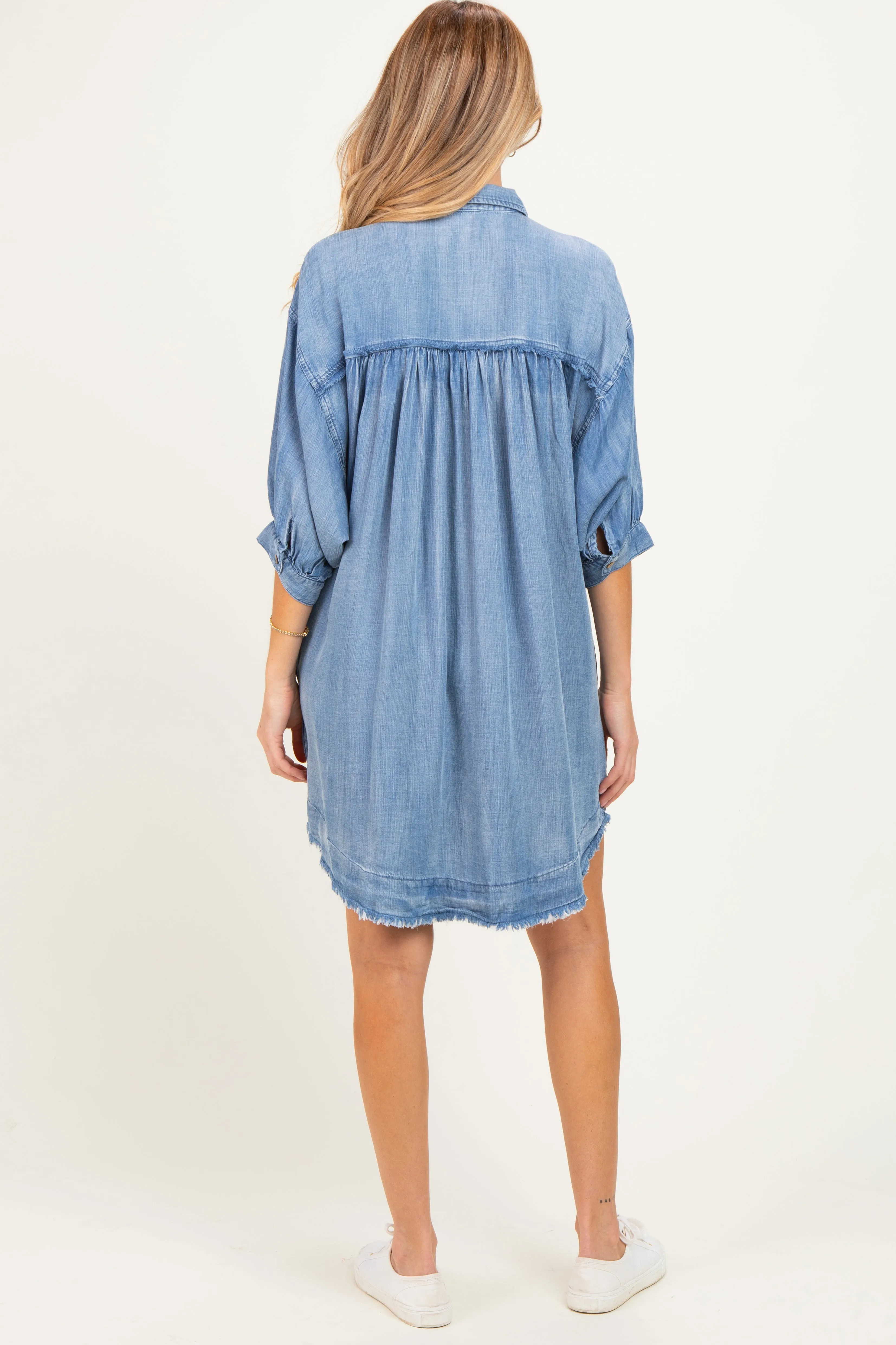 Light Denim Chambray Dolman Sleeve Maternity Shirt Dress sold by Pinkblush product image thumbnail 4
