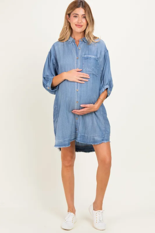 Light Denim Chambray Dolman Sleeve Maternity Shirt Dress made by Pinkblush