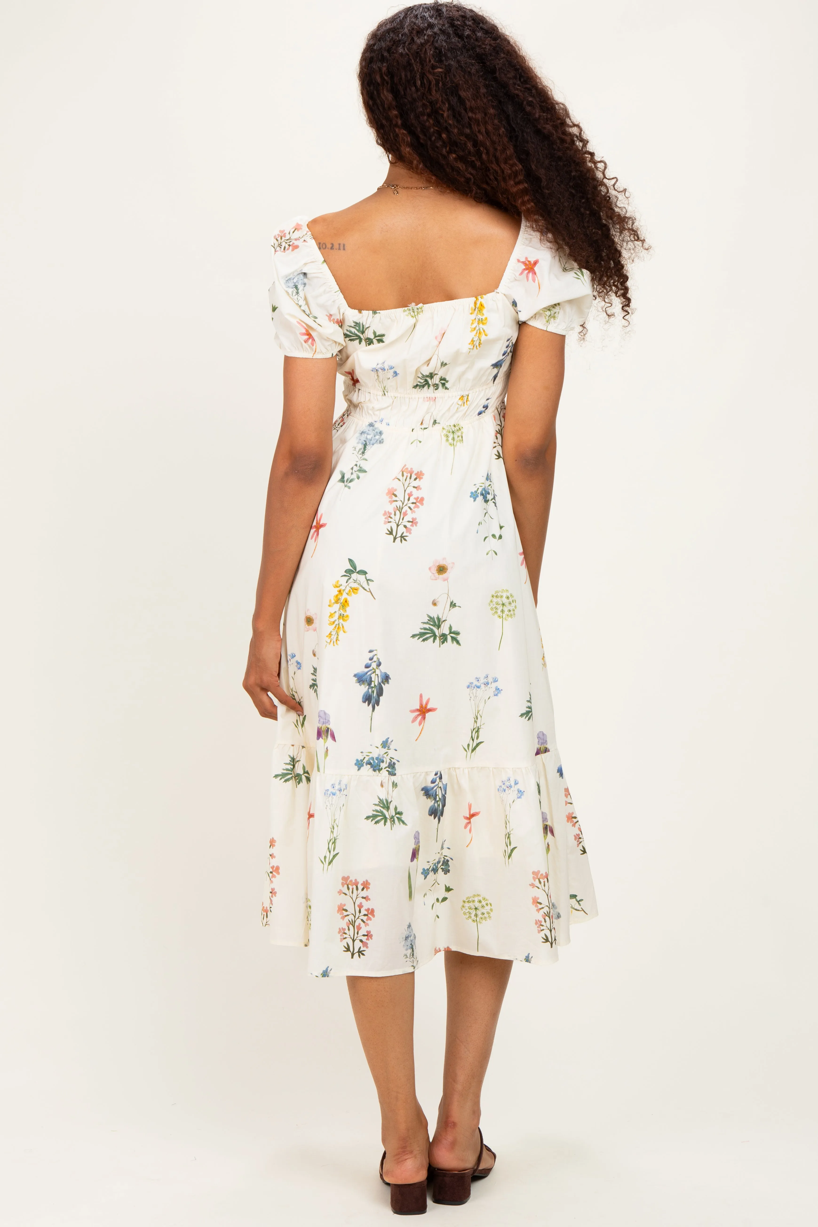 Ivory Floral Puff Sleeve Midi Dress sold by Pinkblush product image thumbnail 3