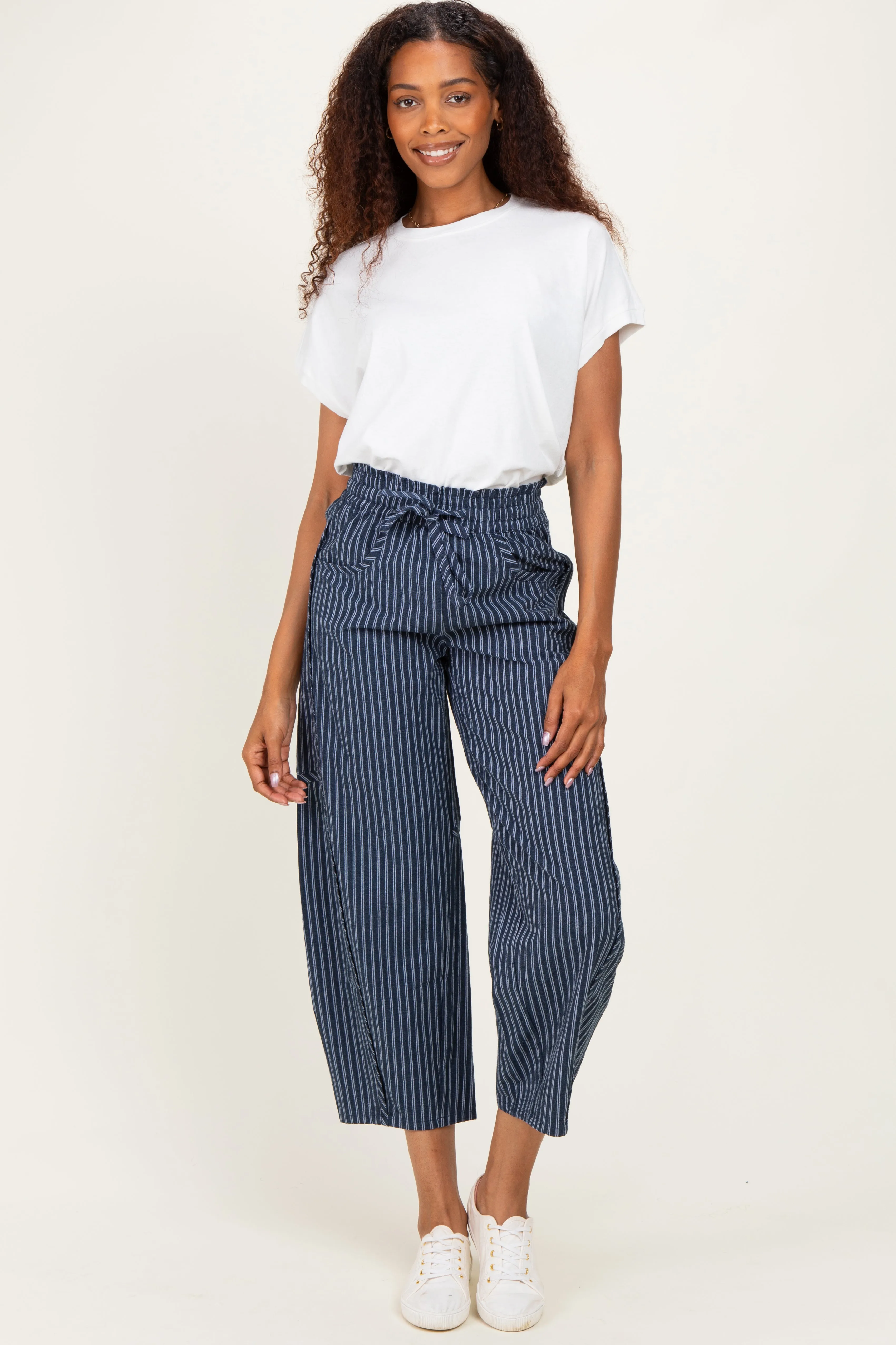 Indigo Pinstripe Maternity Pants sold by Pinkblush
