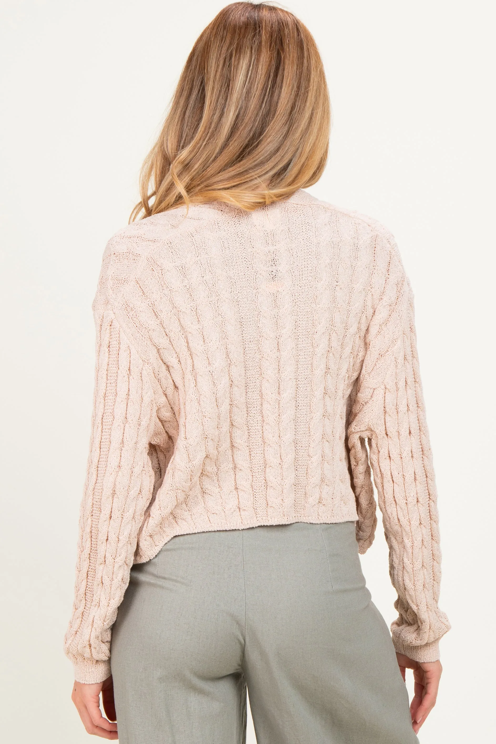 Beige Dolman Sleeve Boho Cable Knit Maternity Cardigan sold by Pinkblush product image thumbnail 3