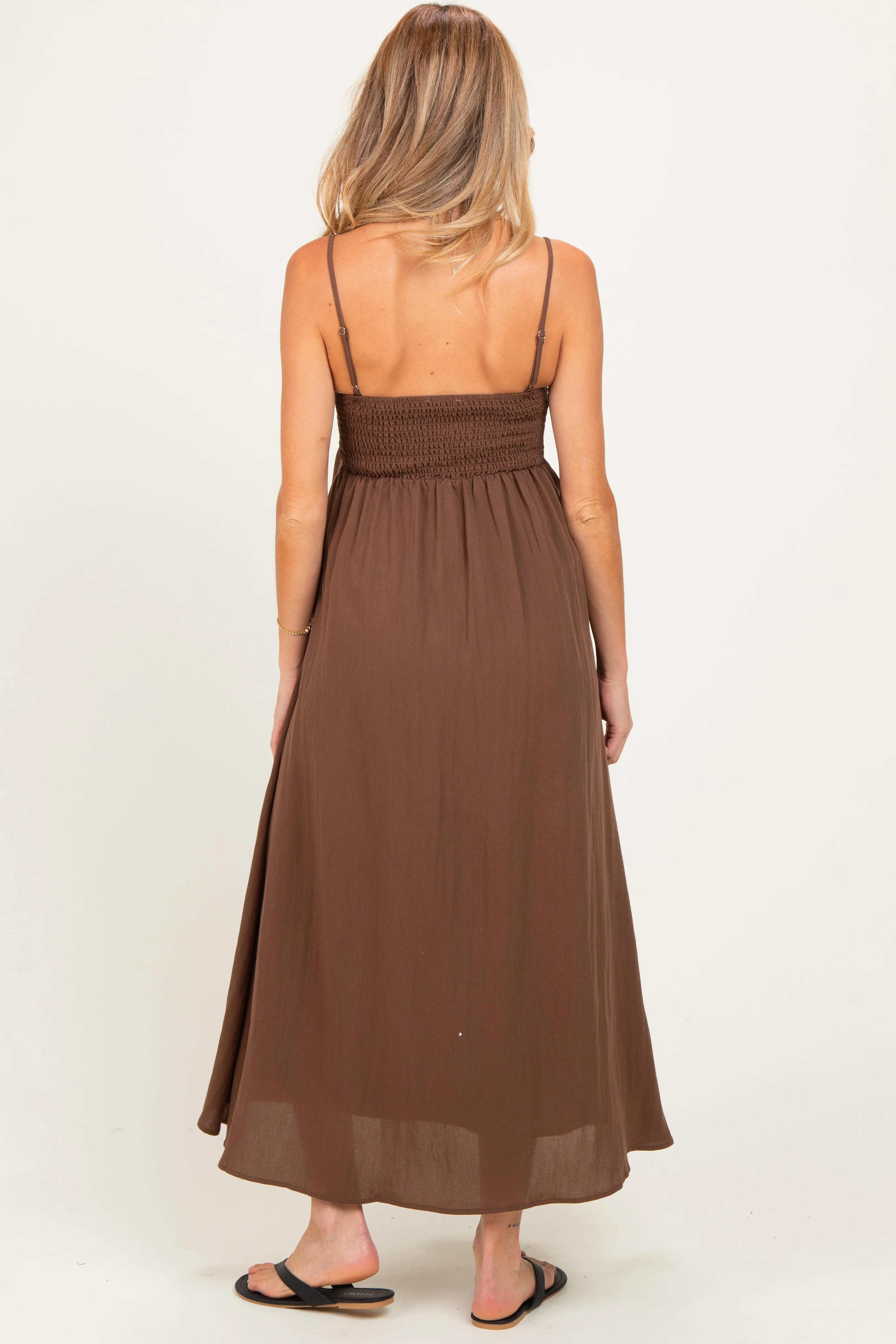 Dark Brown Pintuck Detail Sleeveless Maternity Maxi Dress sold by Pinkblush product image thumbnail 3