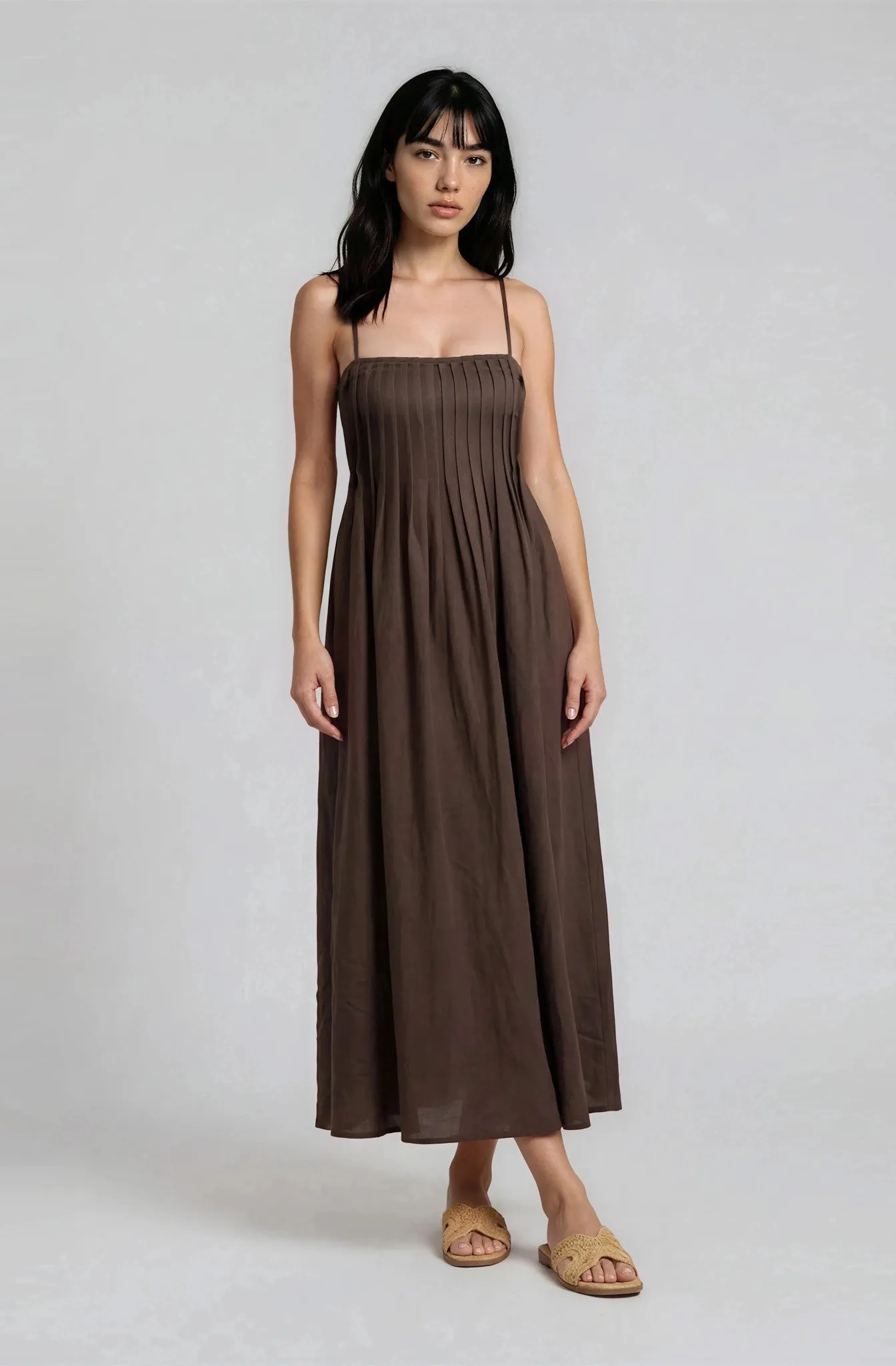 Dark Brown Pintuck Detail Sleeveless Maternity Maxi Dress sold by Pinkblush product image thumbnail 4