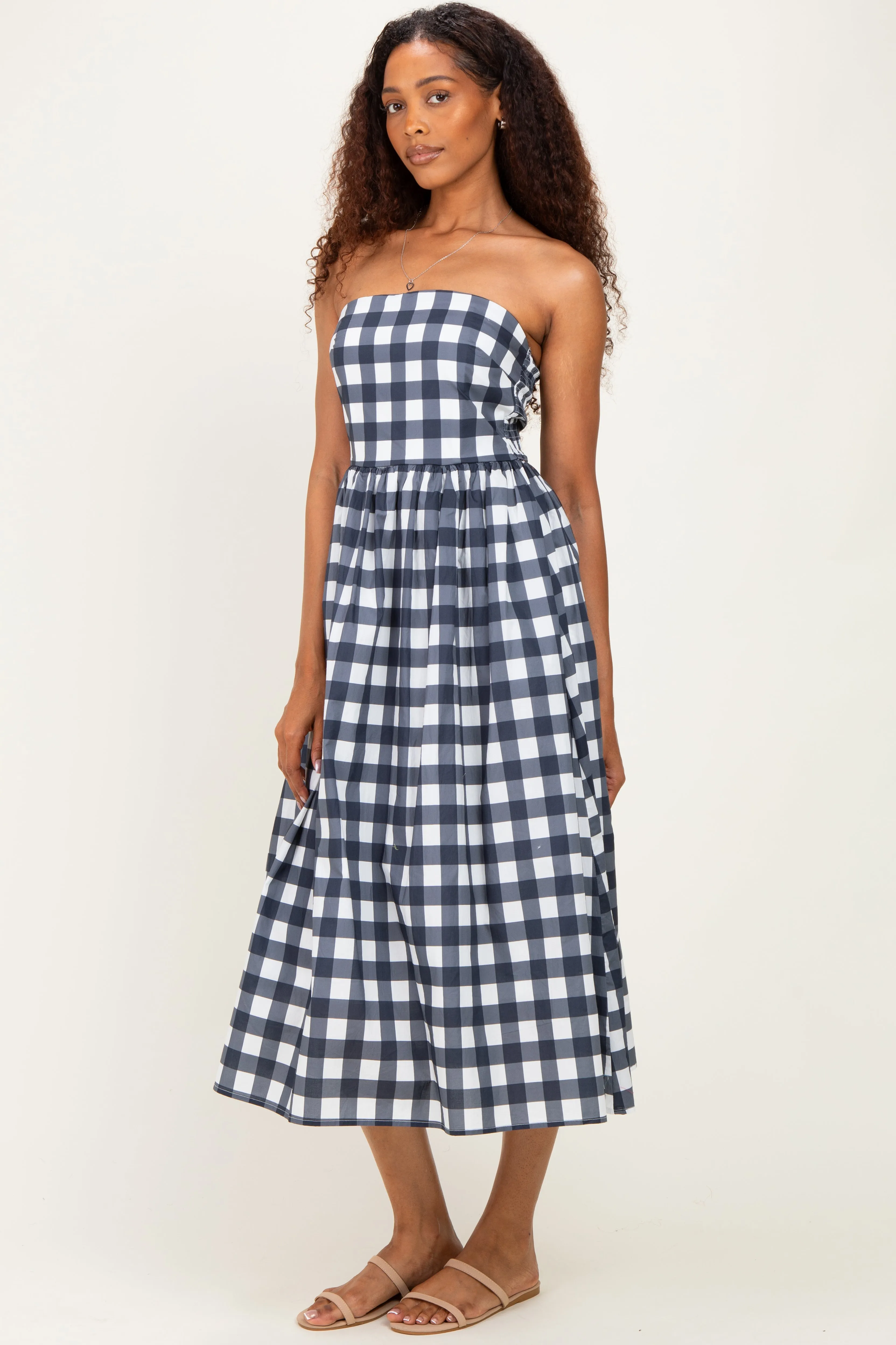 Navy Gingham Strapless Midi Dress sold by Pinkblush product image thumbnail 2