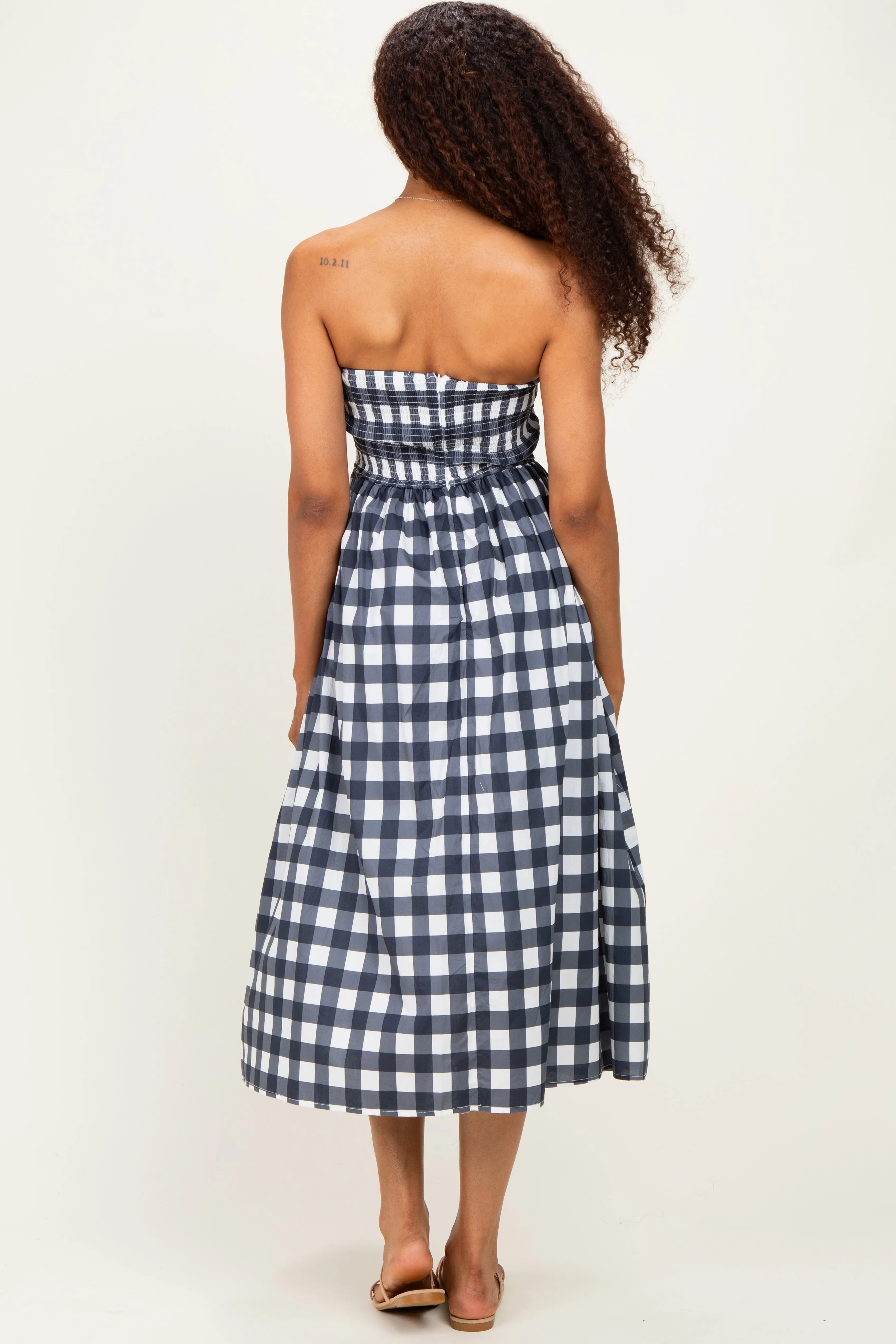 Navy Gingham Strapless Midi Dress sold by Pinkblush product image thumbnail 3