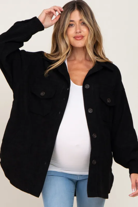 Black Corduroy Maternity Shirt Jacket sold by Pinkblush
