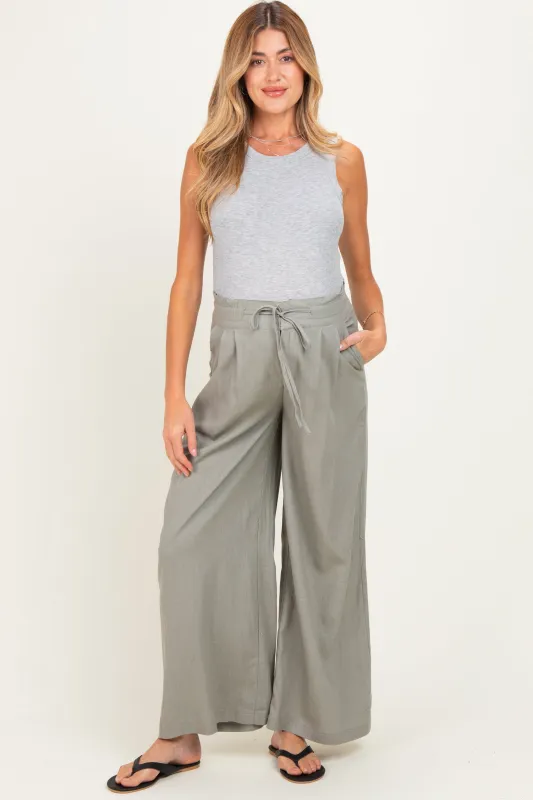 Dried Basil Linen Wide Leg Maternity Pants made by Mustard Seed