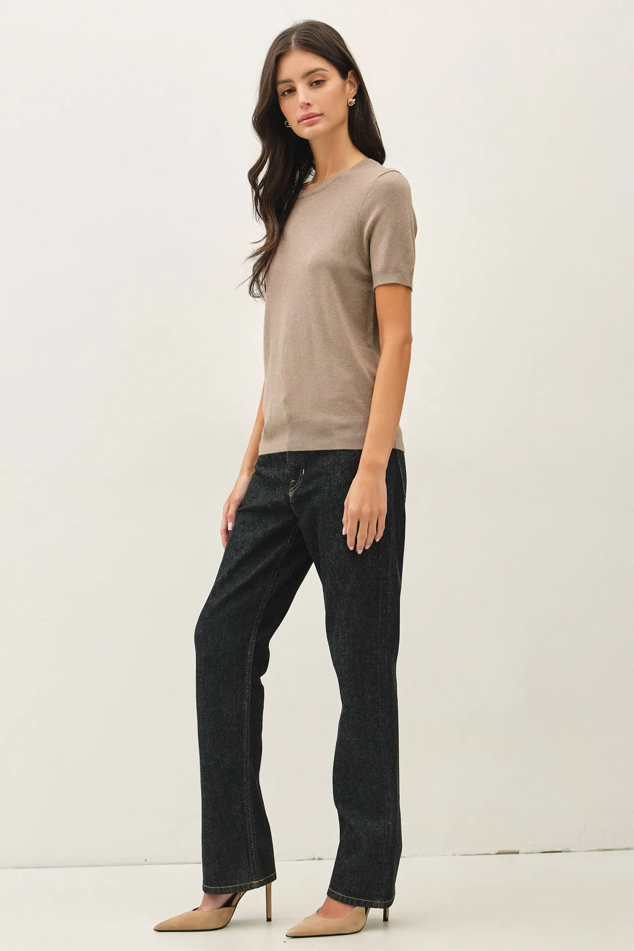 Heather Mocha Basic Short Sleeve Sweater Top sold by Pinkblush product image thumbnail 3