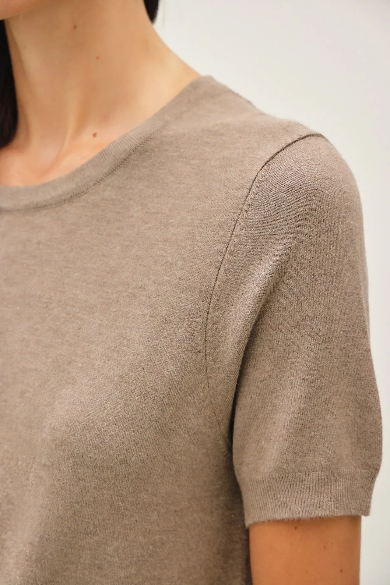Heather Mocha Basic Short Sleeve Sweater Top sold by Pinkblush product image thumbnail 4