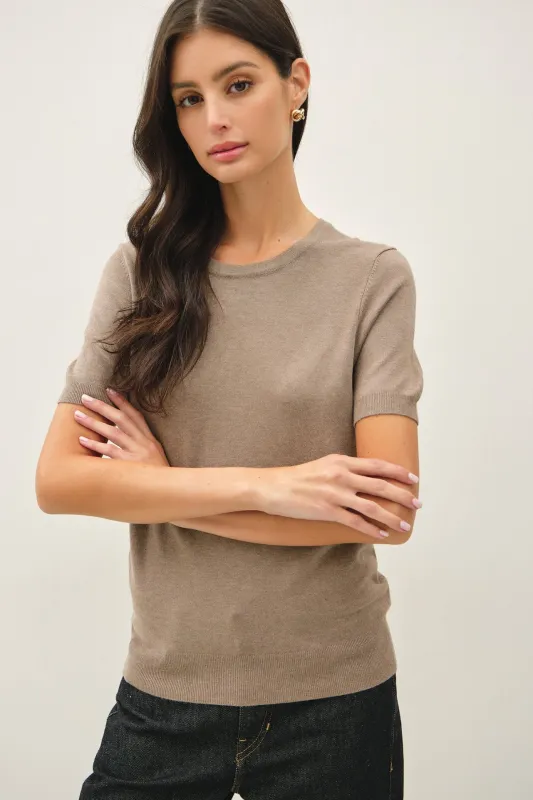 Heather Mocha Basic Short Sleeve Sweater Top made by BE COOL