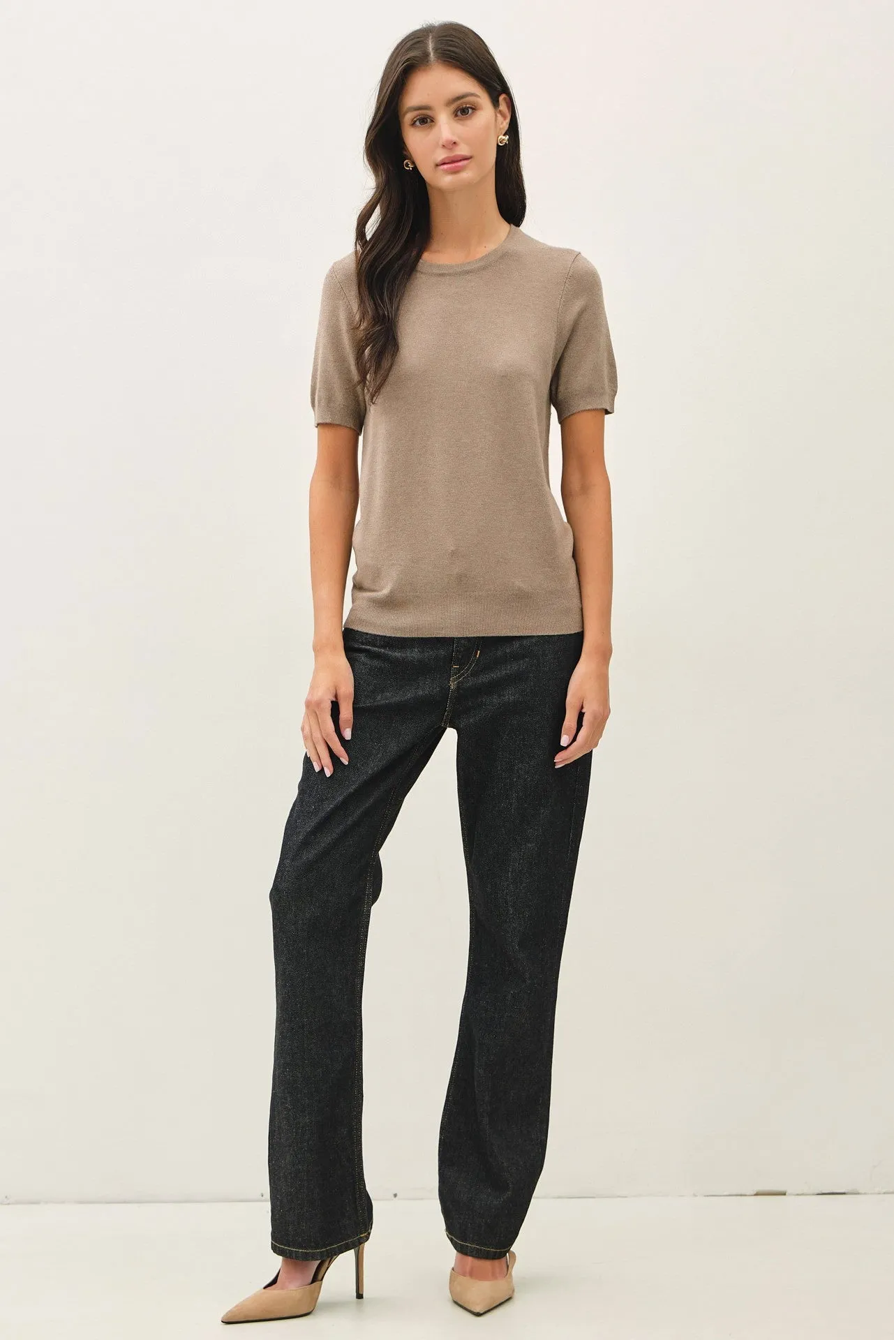 Heather Mocha Basic Short Sleeve Sweater Top sold by Pinkblush product image thumbnail 2