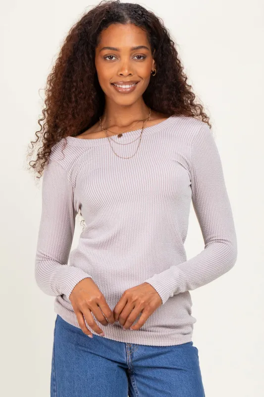 Beige Ribbed Scoop Neck Long Sleeve Top made by Pinkblush