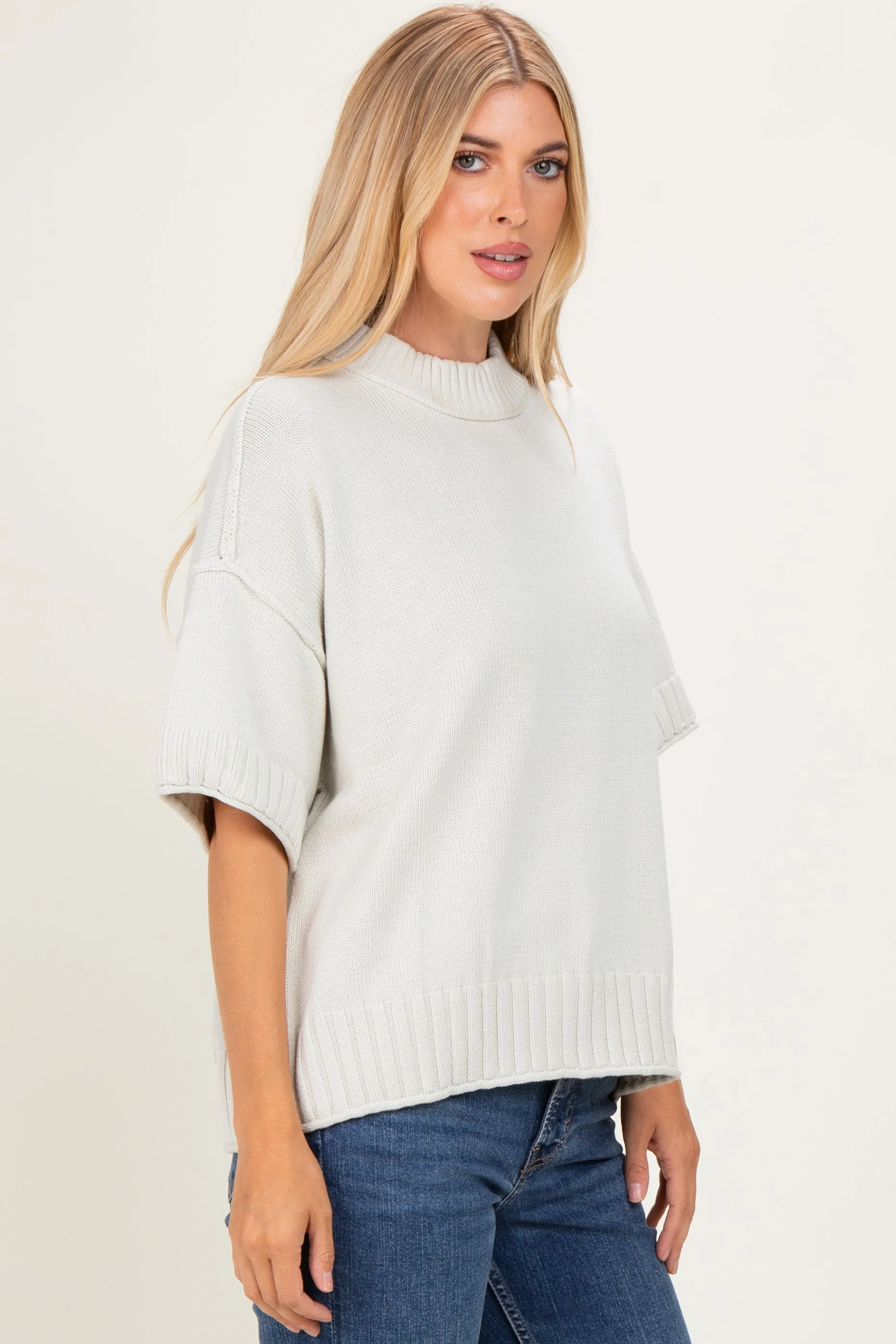Light Silver Oversized Mock Neck Short Sleeve Sweater sold by Pinkblush product image thumbnail 3