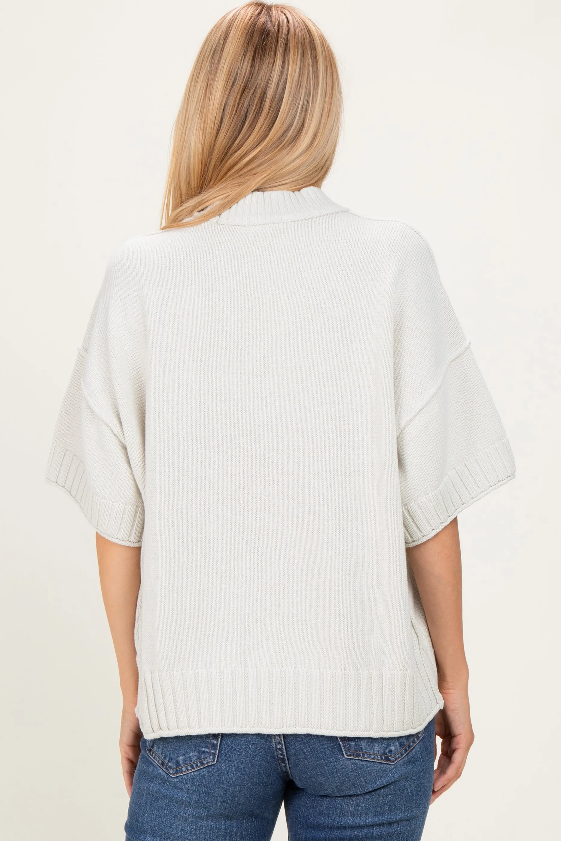Light Silver Oversized Mock Neck Short Sleeve Sweater sold by Pinkblush product image thumbnail 4