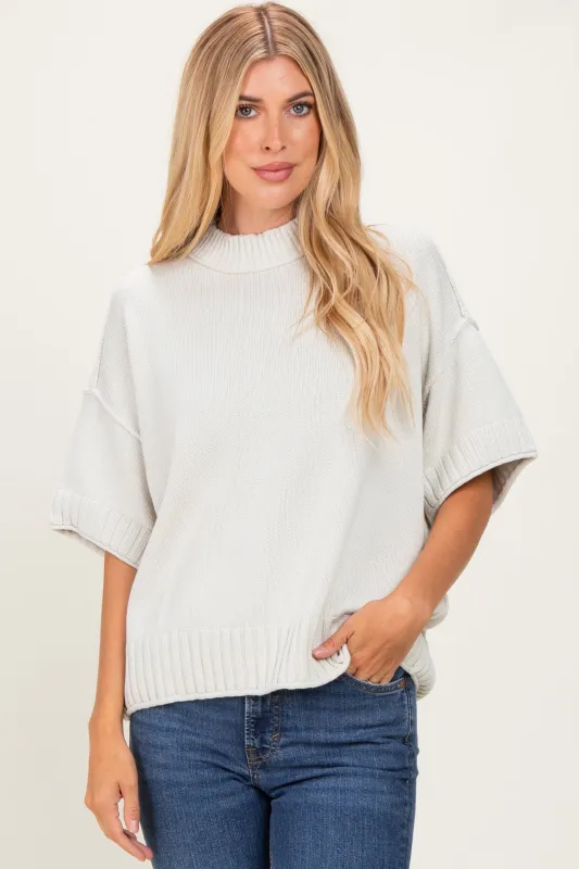 Light Silver Oversized Mock Neck Short Sleeve Sweater made by Pinkblush