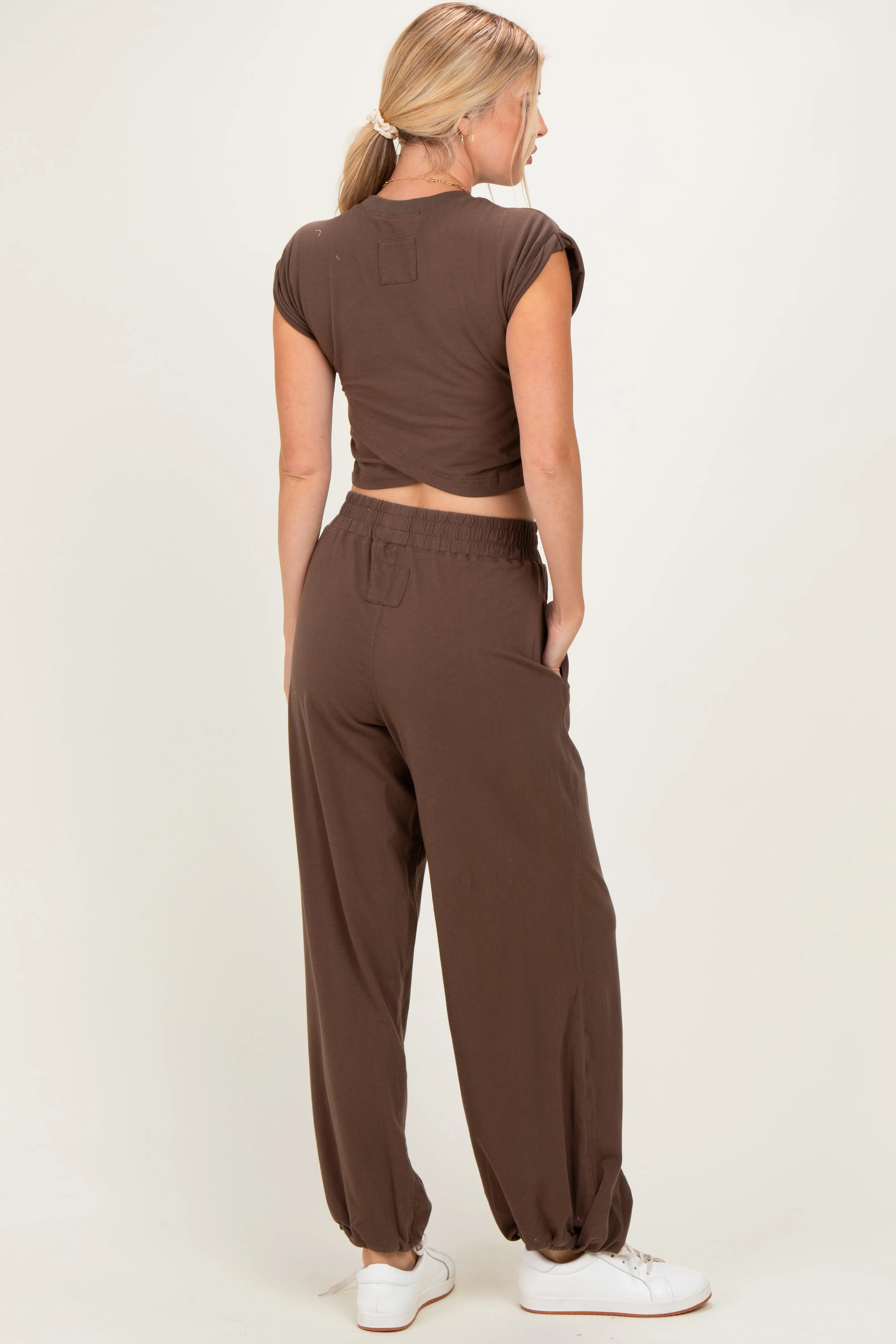 Mocha Cropped Tank Pant Set sold by Pinkblush product image thumbnail 3