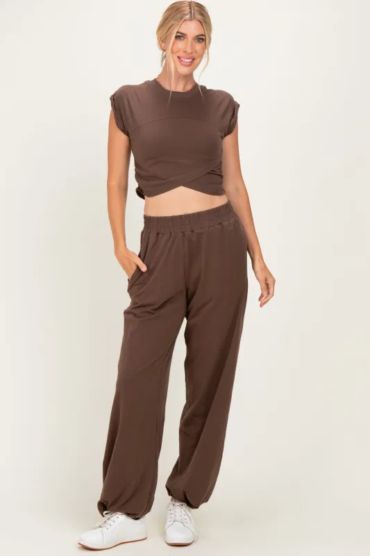 Mocha Cropped Tank Pant Set made by Rae Mode