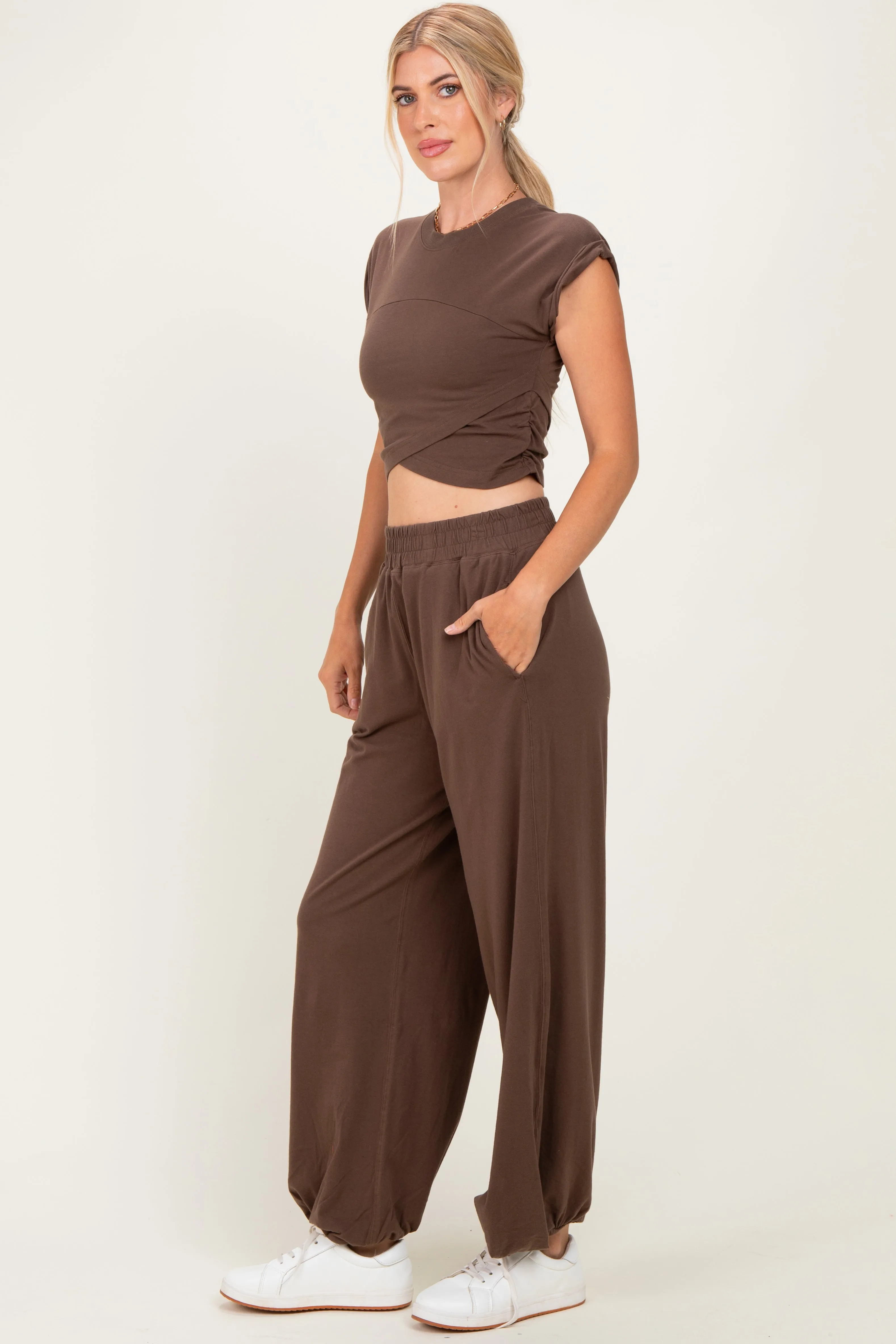 Mocha Cropped Tank Pant Set sold by Pinkblush product image thumbnail 2