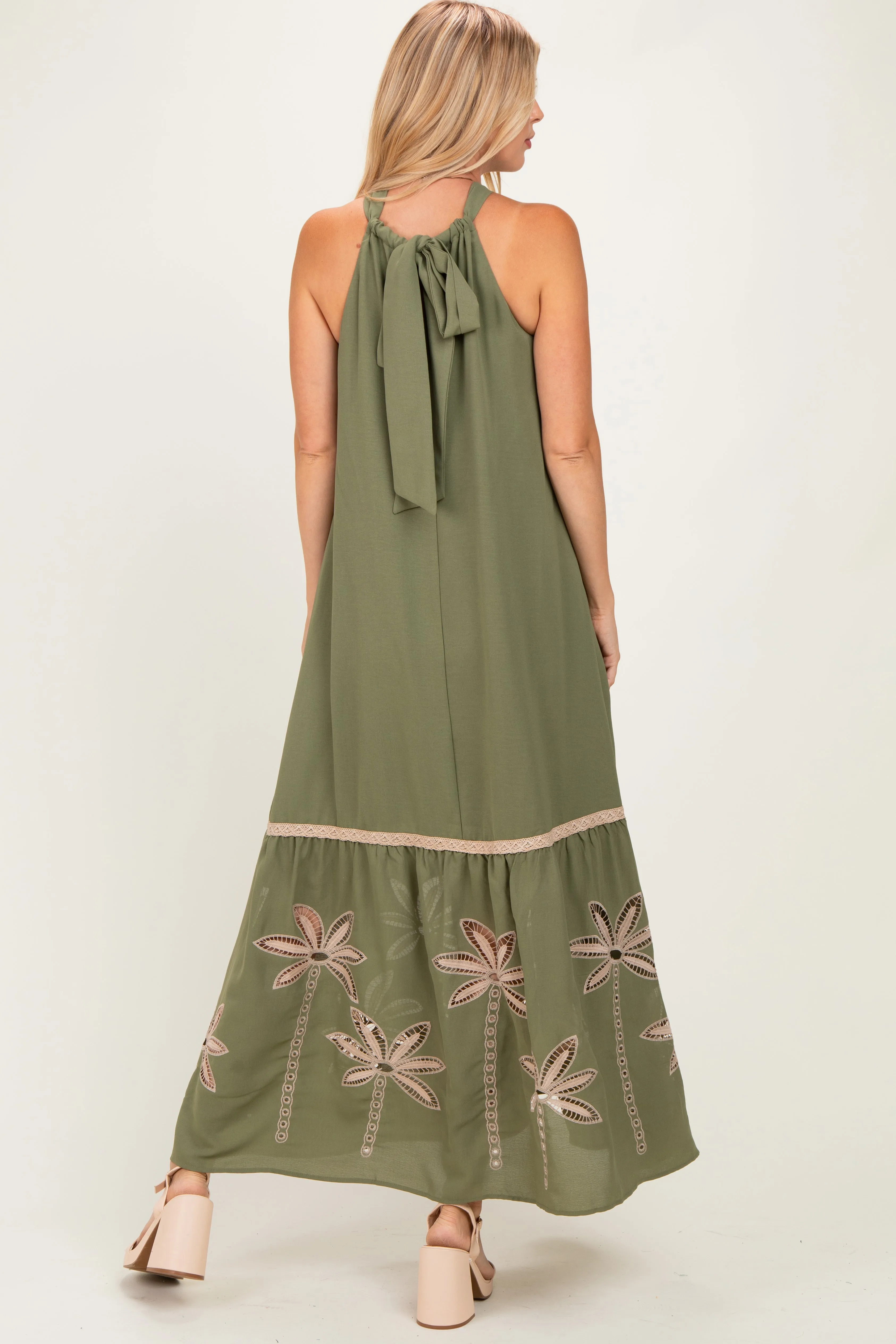 Olive Embroidered Halter Maxi Dress sold by Pinkblush product image thumbnail 3