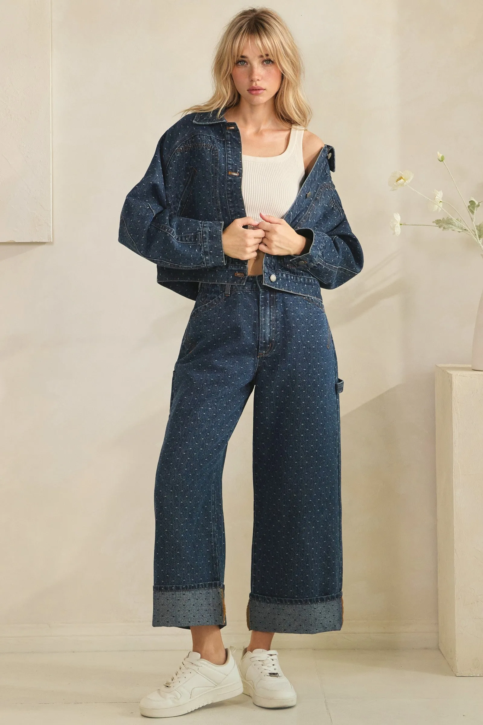 Dark Wash Boho Dotted Denim Jacket sold by Pinkblush product image thumbnail 5