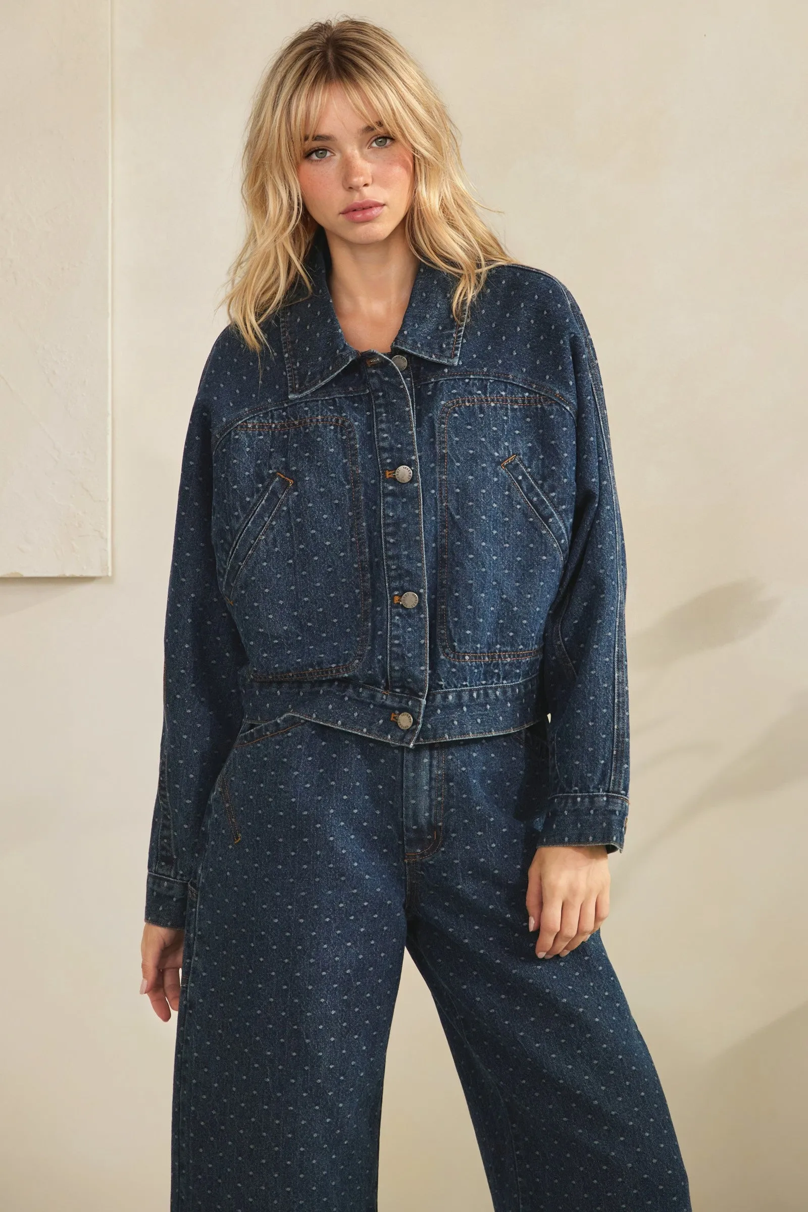 Dark Wash Boho Dotted Denim Jacket sold by Pinkblush product image thumbnail 2