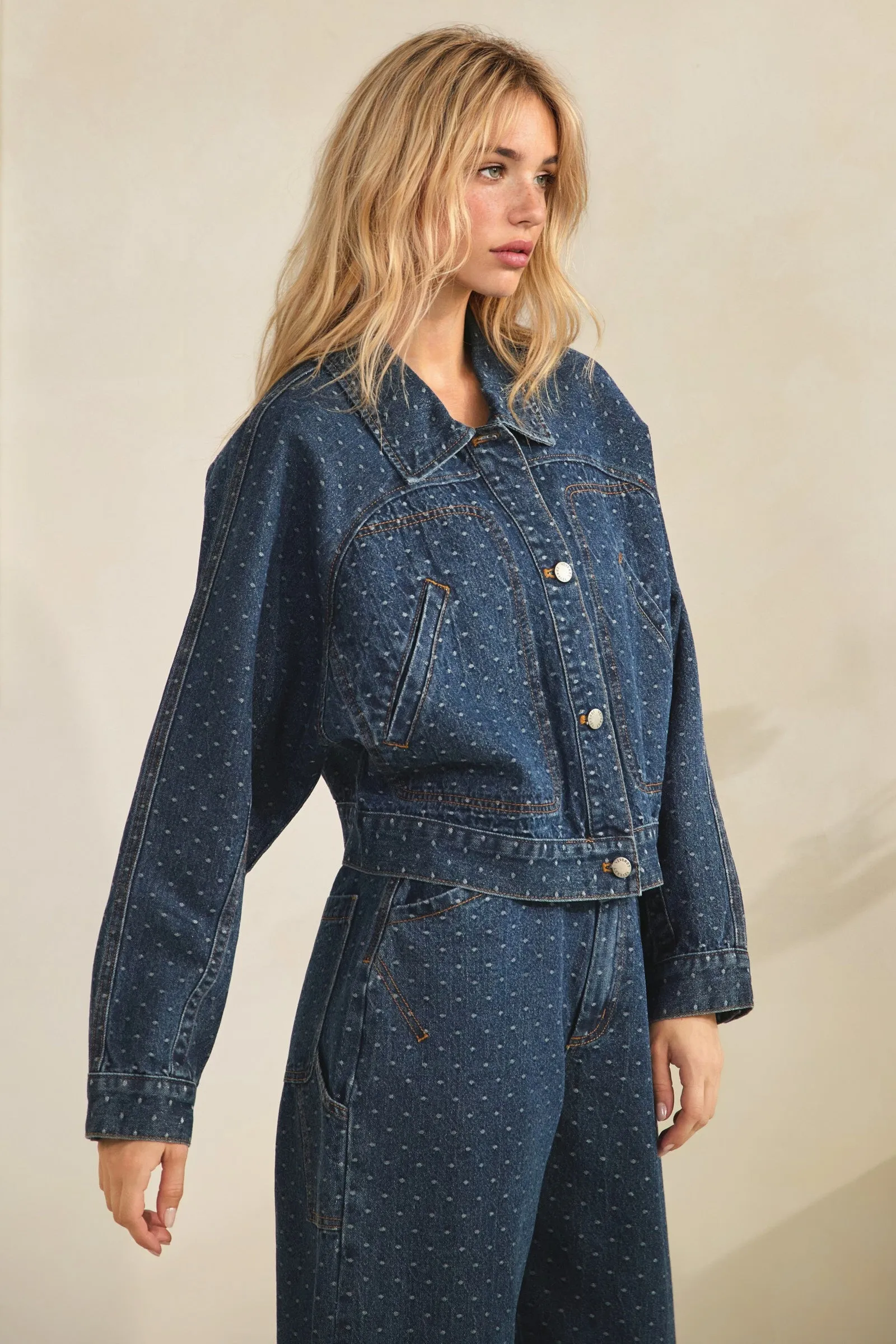 Dark Wash Boho Dotted Denim Jacket sold by Pinkblush product image thumbnail 3