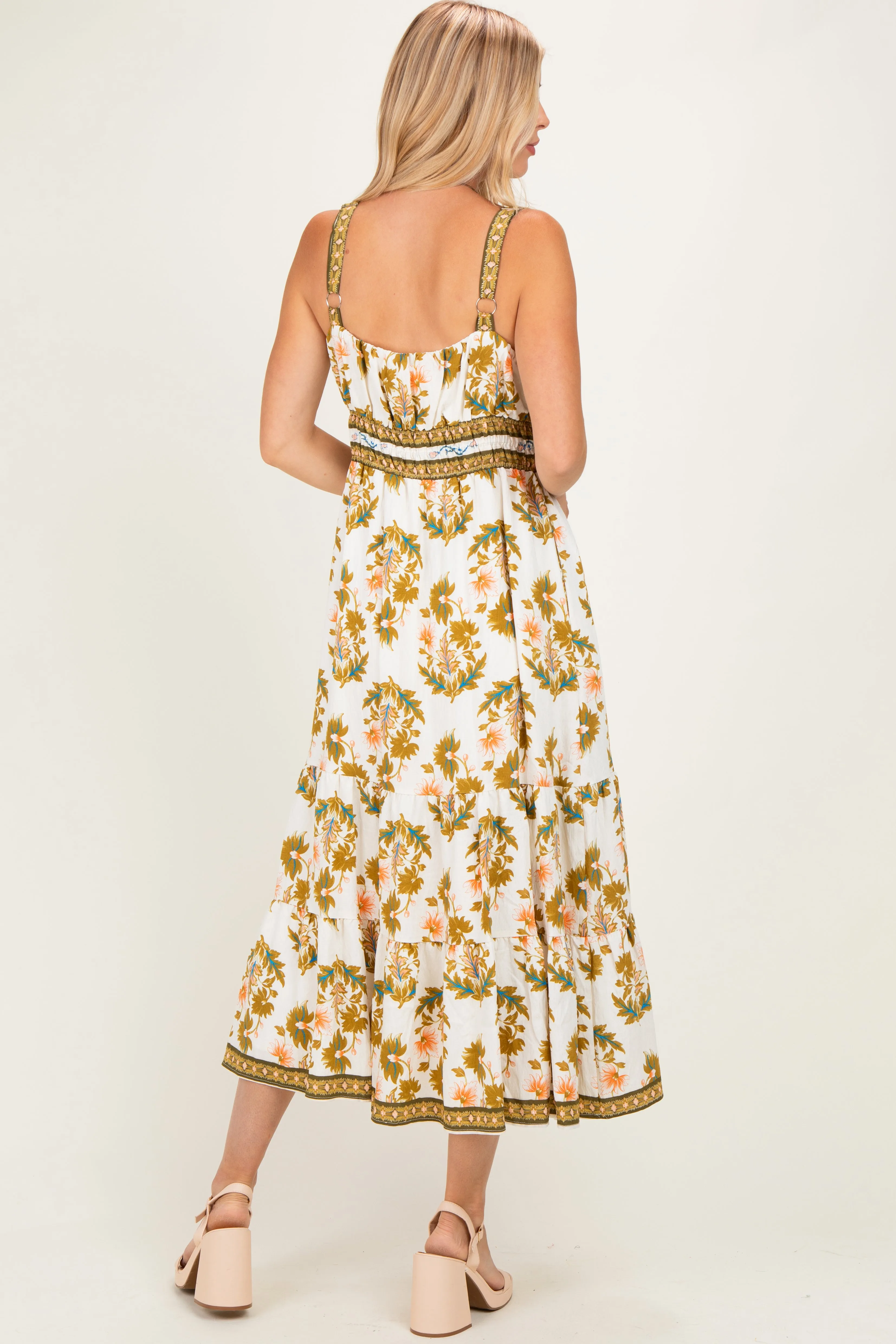 Olive Floral Sleeveless Tiered Maxi Dress sold by Pinkblush product image thumbnail 3