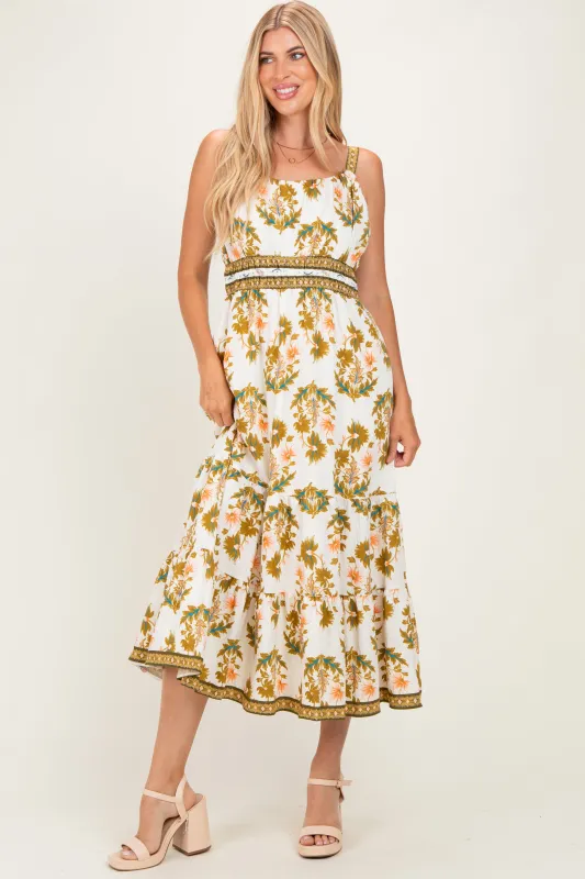 Olive Floral Sleeveless Tiered Maxi Dress made by JODIFL