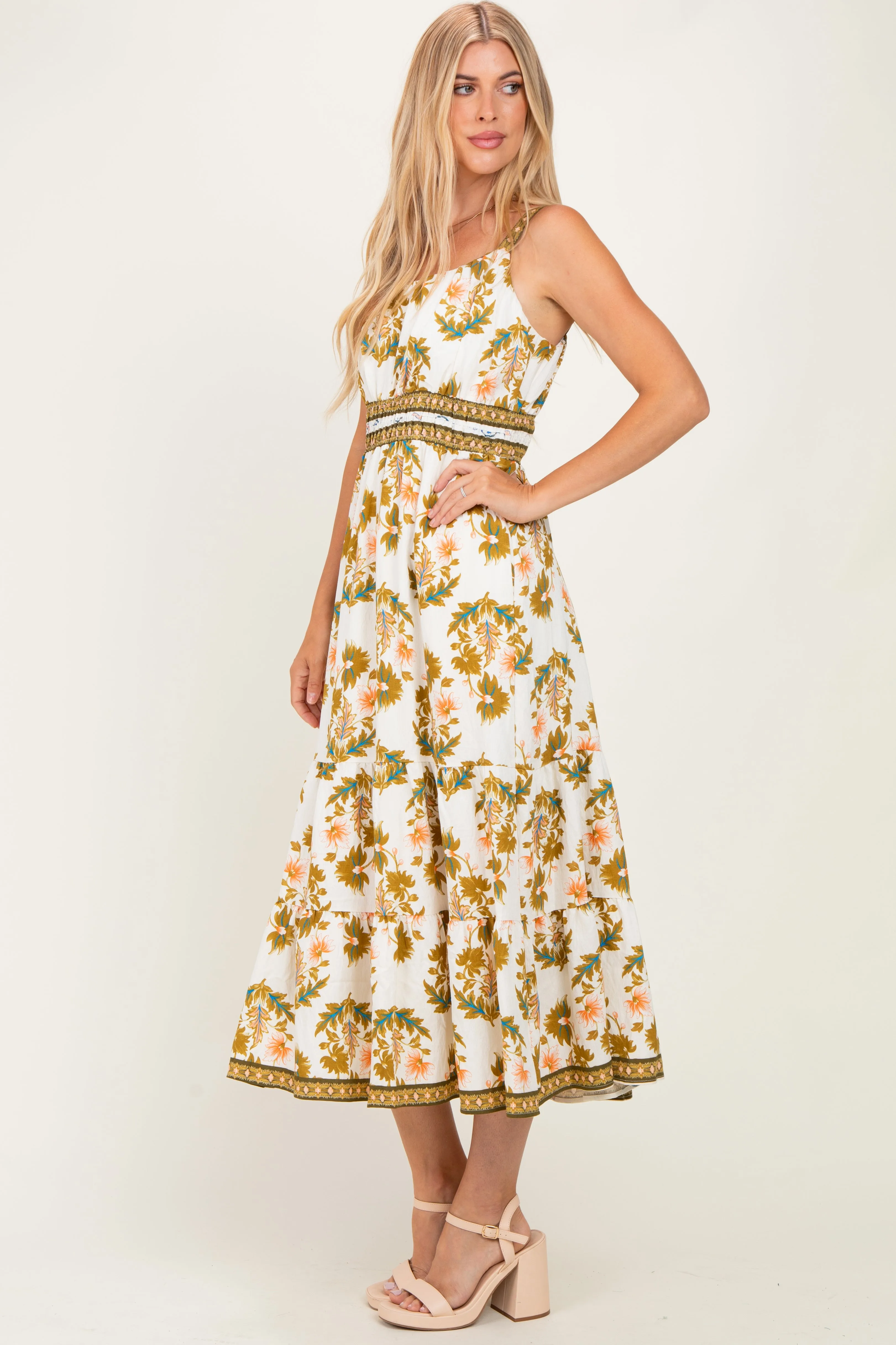 Olive Floral Sleeveless Tiered Maxi Dress sold by Pinkblush product image thumbnail 2