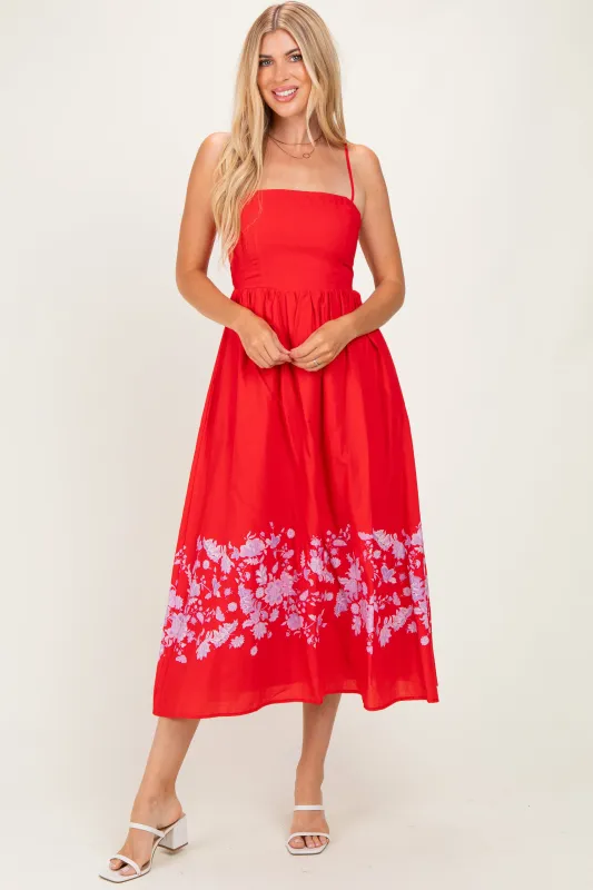 Red Floral Print Midi Dress made by Lalavon