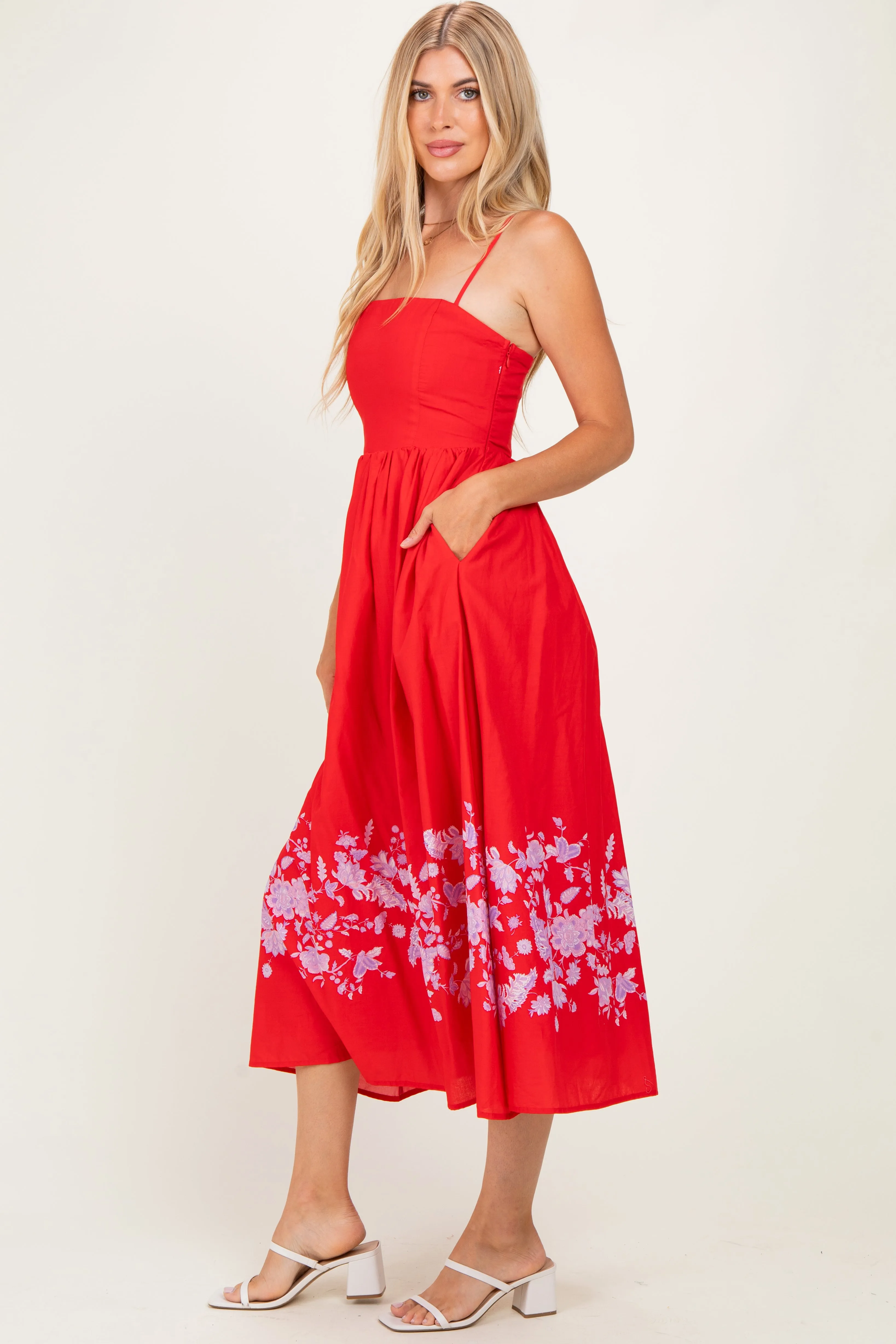 Red Floral Print Midi Dress sold by Pinkblush product image thumbnail 2