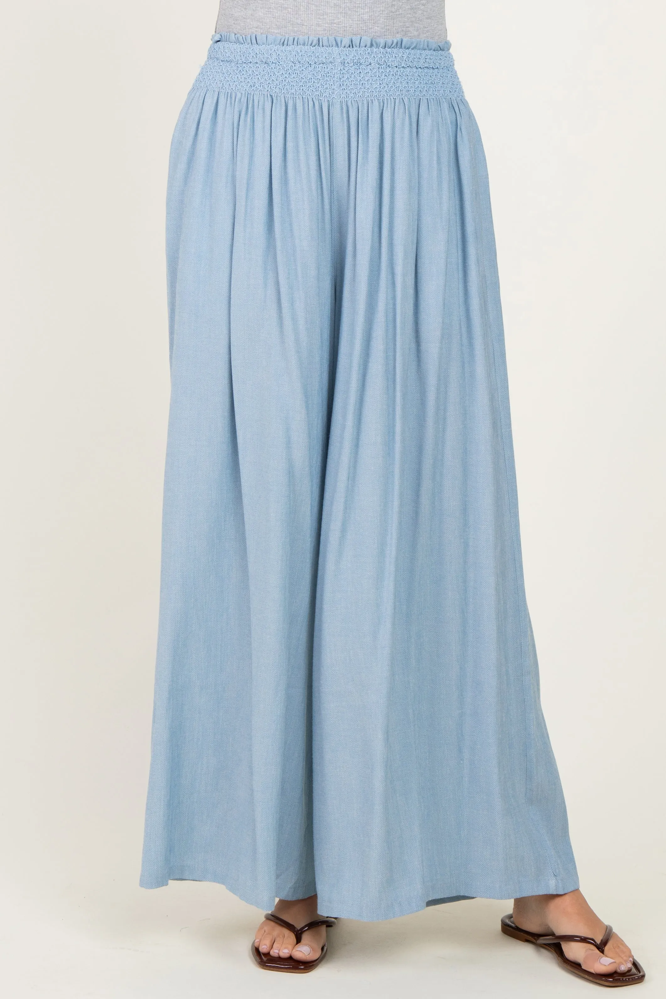 Light Blue Linen-Blend Wide Leg Pants sold by Pinkblush product image thumbnail 2